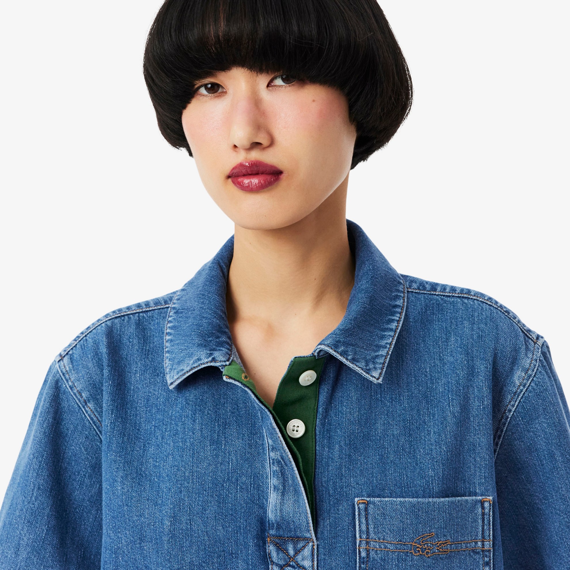 Εικόνα της Γυναικεία Oversized Lightweight Denim Polo Μπλούζα