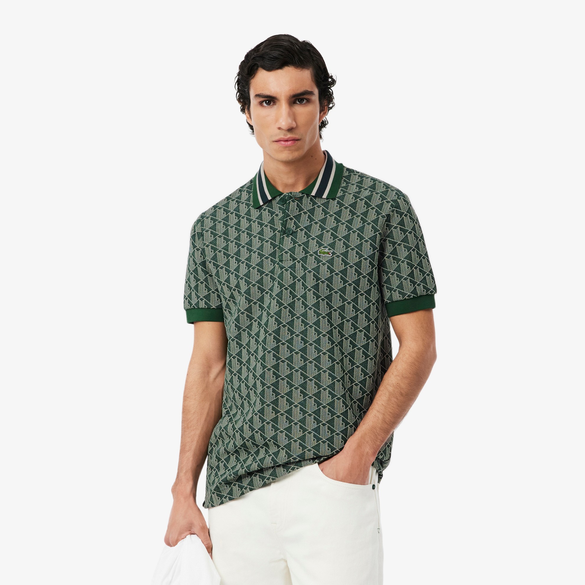 Εικόνα της Ανδρική Contrast Collar Monogram Motif Polo Μπλούζα Classic Fit