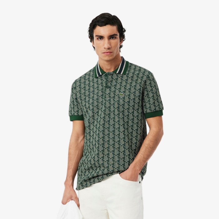 Εικόνα της Ανδρική Contrast Collar Monogram Motif Polo Μπλούζα Classic Fit