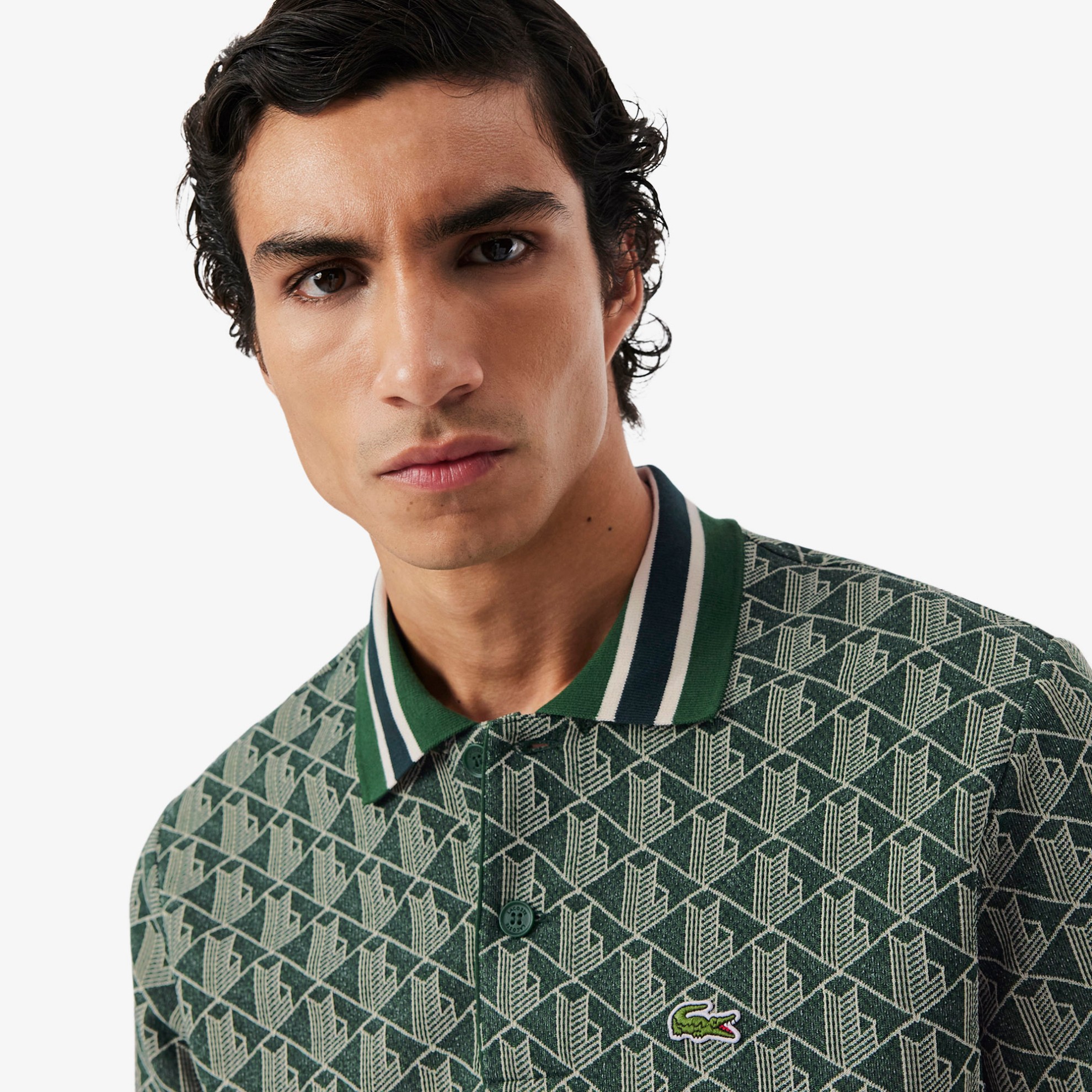 Εικόνα της Ανδρική Contrast Collar Monogram Motif Polo Μπλούζα Classic Fit