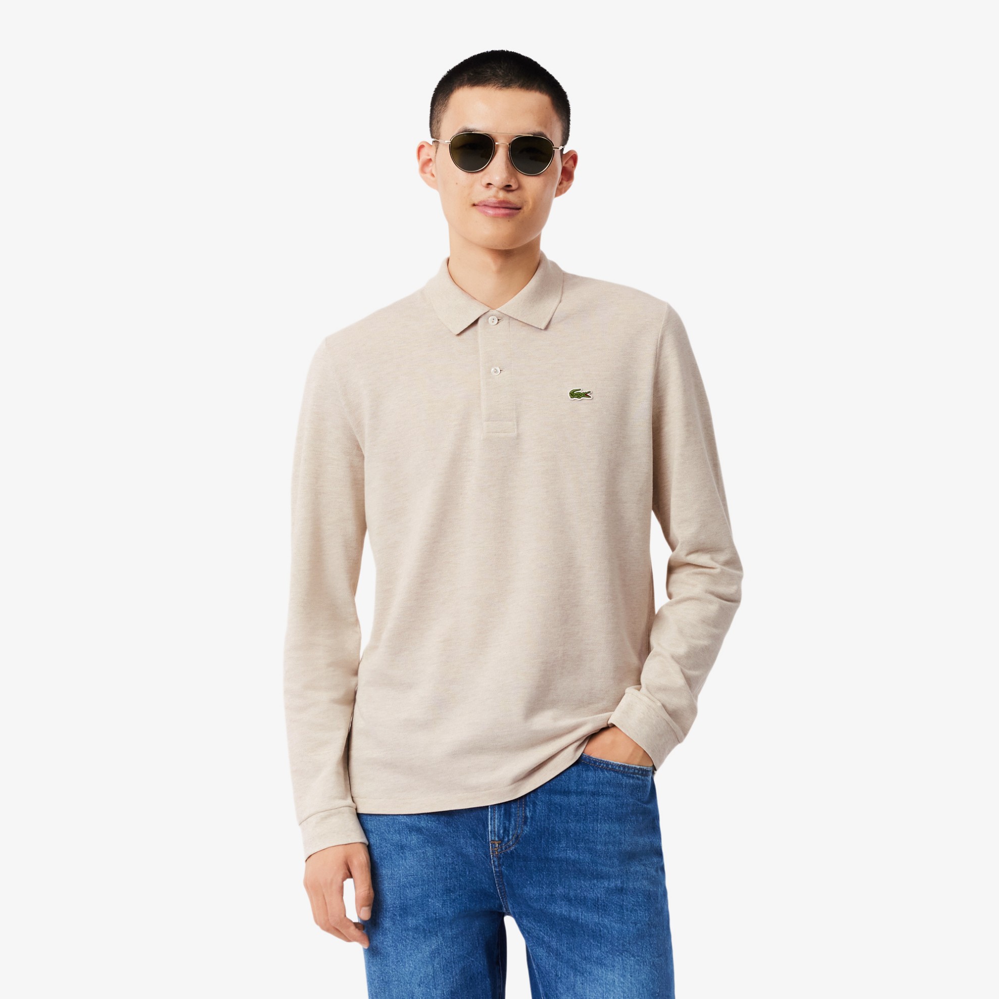 Εικόνα της Original L.12.12 Heathered Cotton Μακρυμάνικη Polo Μπλούζα