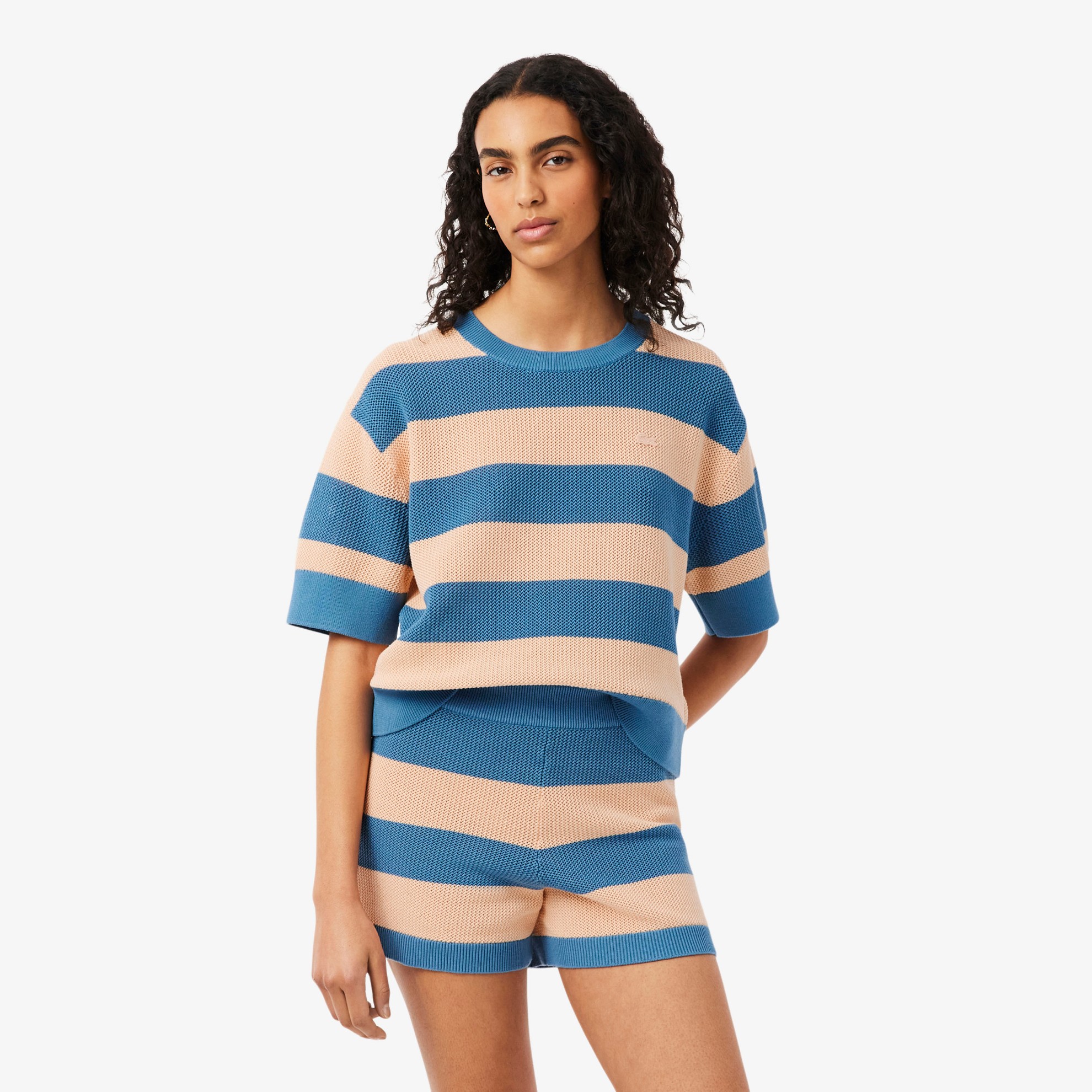 Εικόνα της Γυναικείο Mesh Knit Ριγέ T-shirt