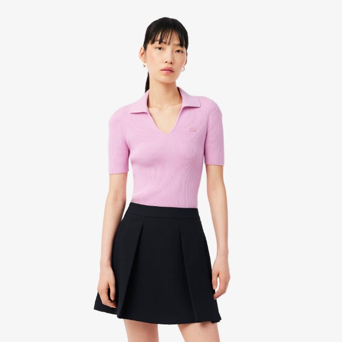 Εικόνα της Γυναικεία Κοντομάνικη 3D Knit Polo Μπλούζα