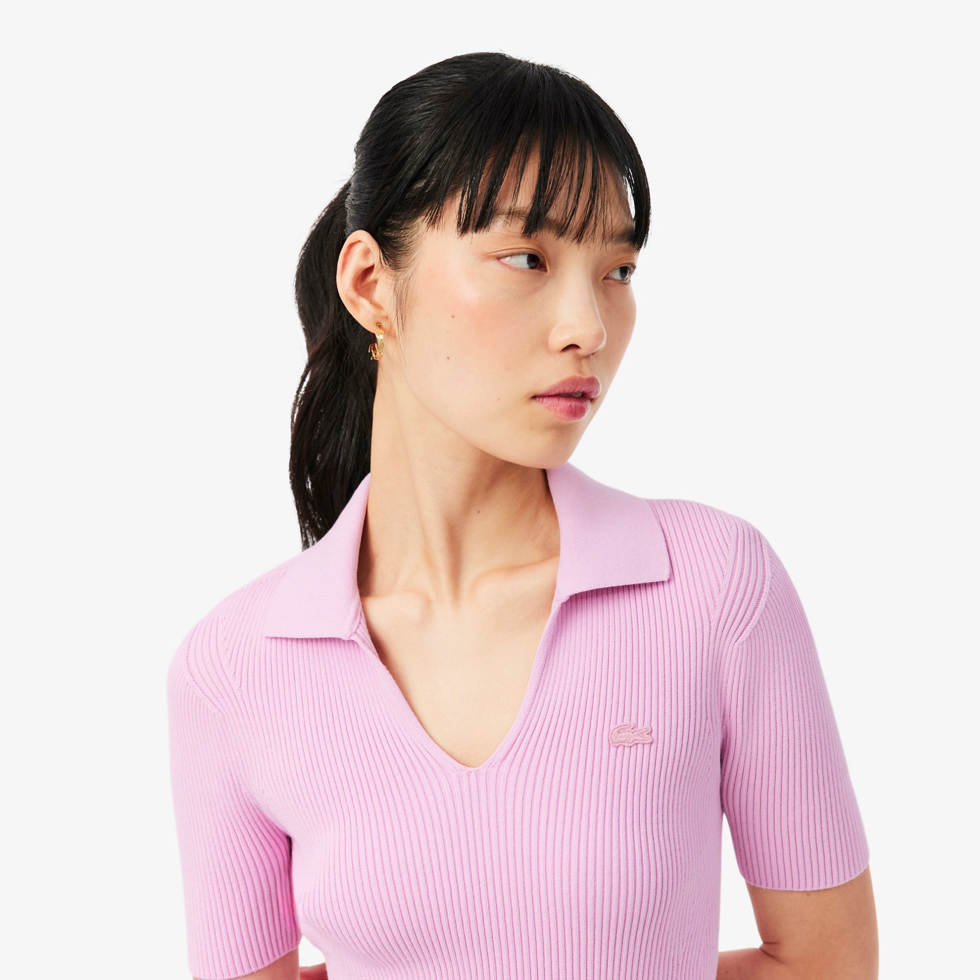 Εικόνα της Γυναικεία Κοντομάνικη 3D Knit Polo Μπλούζα