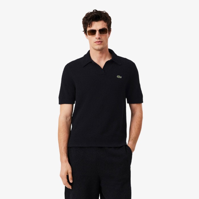 Εικόνα της Ανδρική Bouclé Knit Polo Μπλούζα Classic Fit