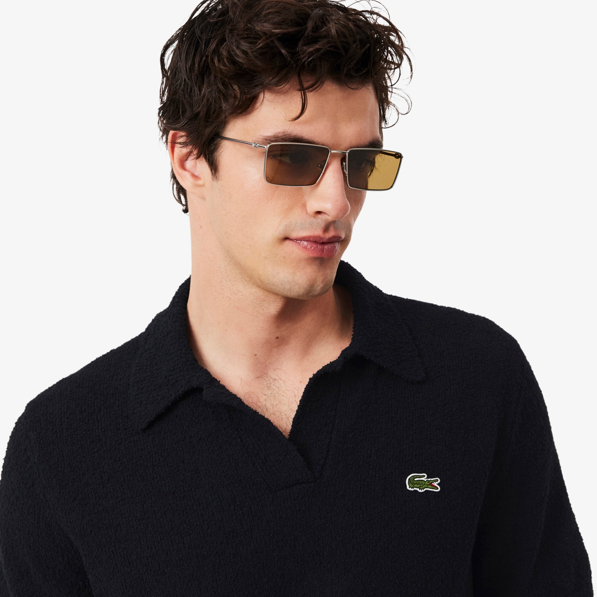Εικόνα της Ανδρική Bouclé Knit Polo Μπλούζα Classic Fit