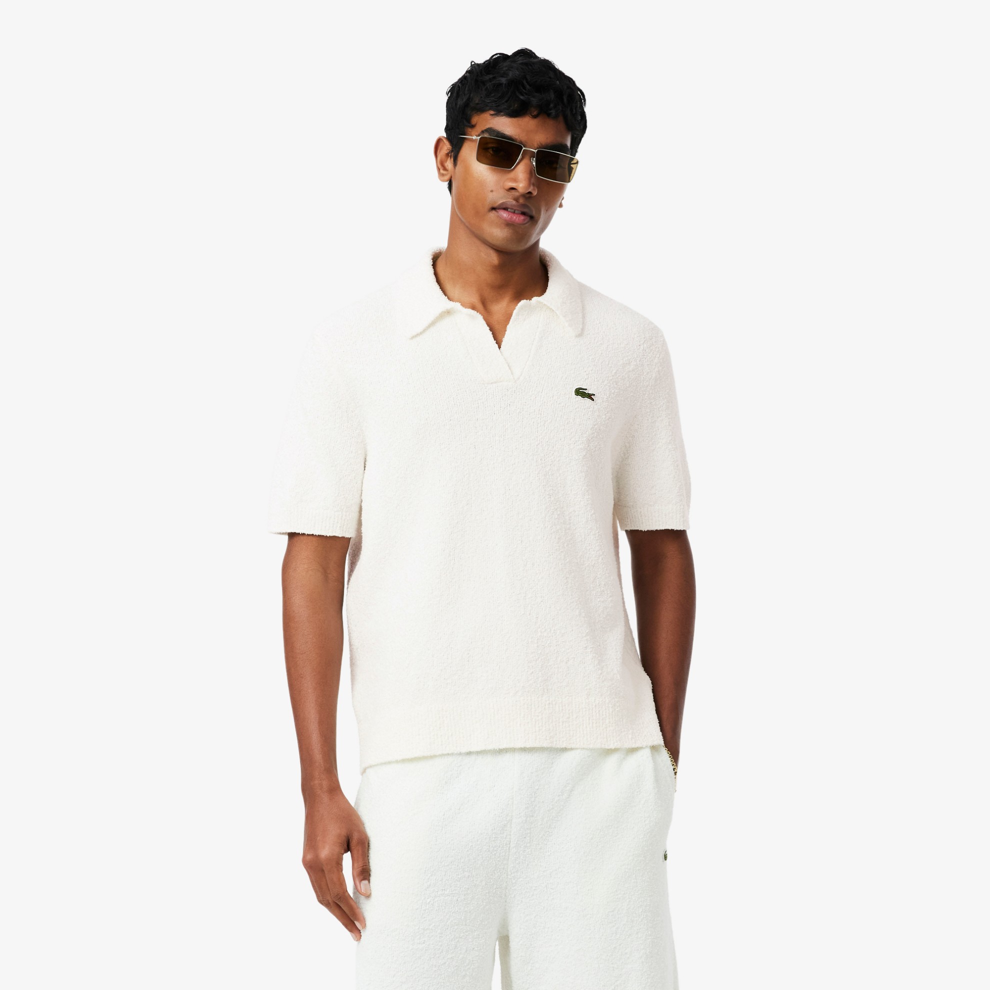 Εικόνα της Ανδρική Bouclé Knit Polo Μπλούζα Classic Fit