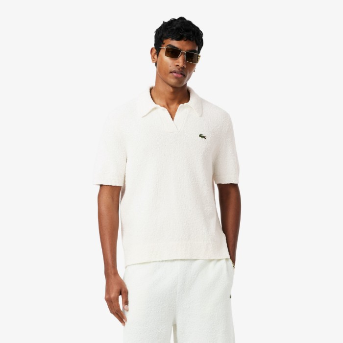 Εικόνα της Ανδρική Bouclé Knit Polo Μπλούζα Classic Fit