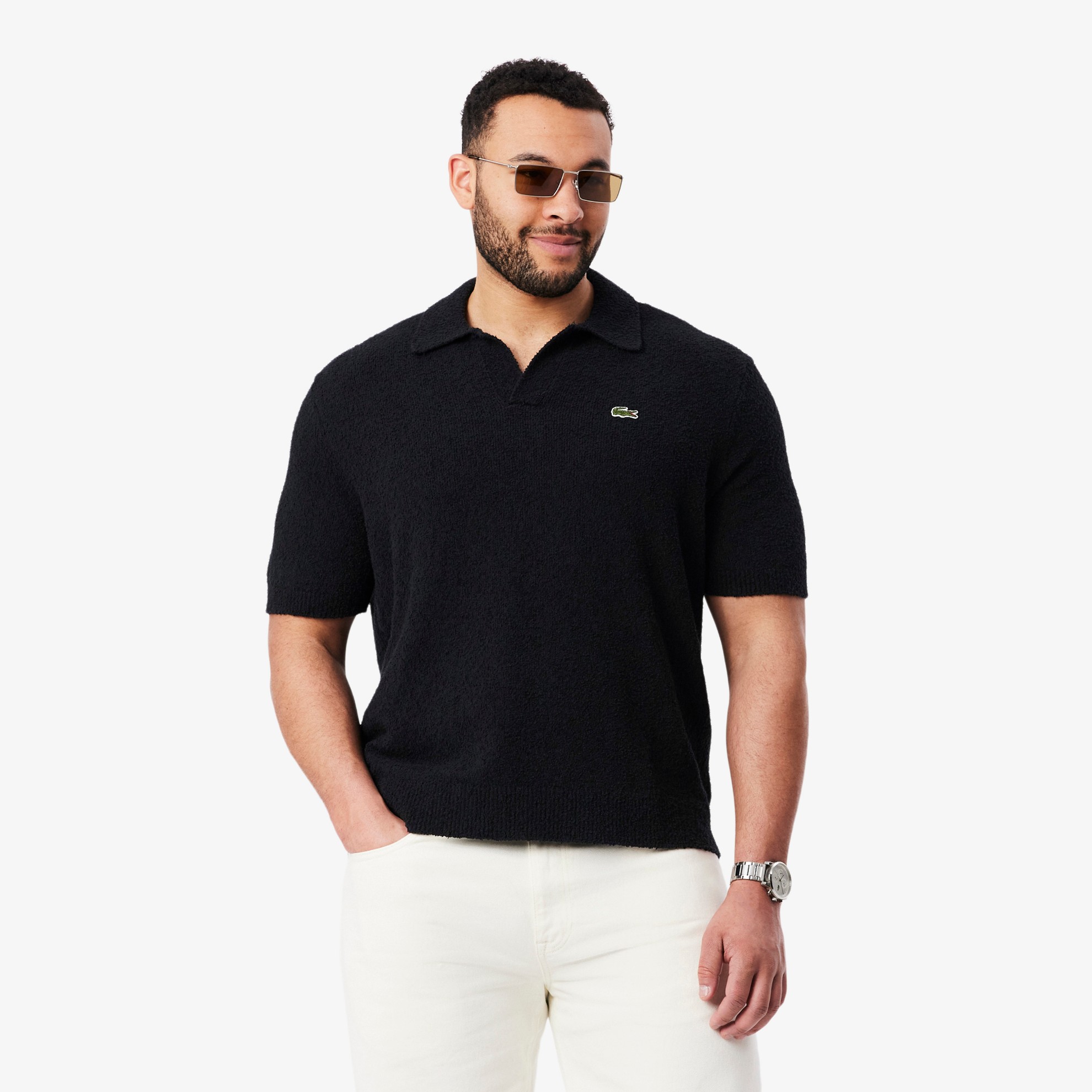Εικόνα της Ανδρική Bouclé Knit Polo Μπλούζα Classic Fit