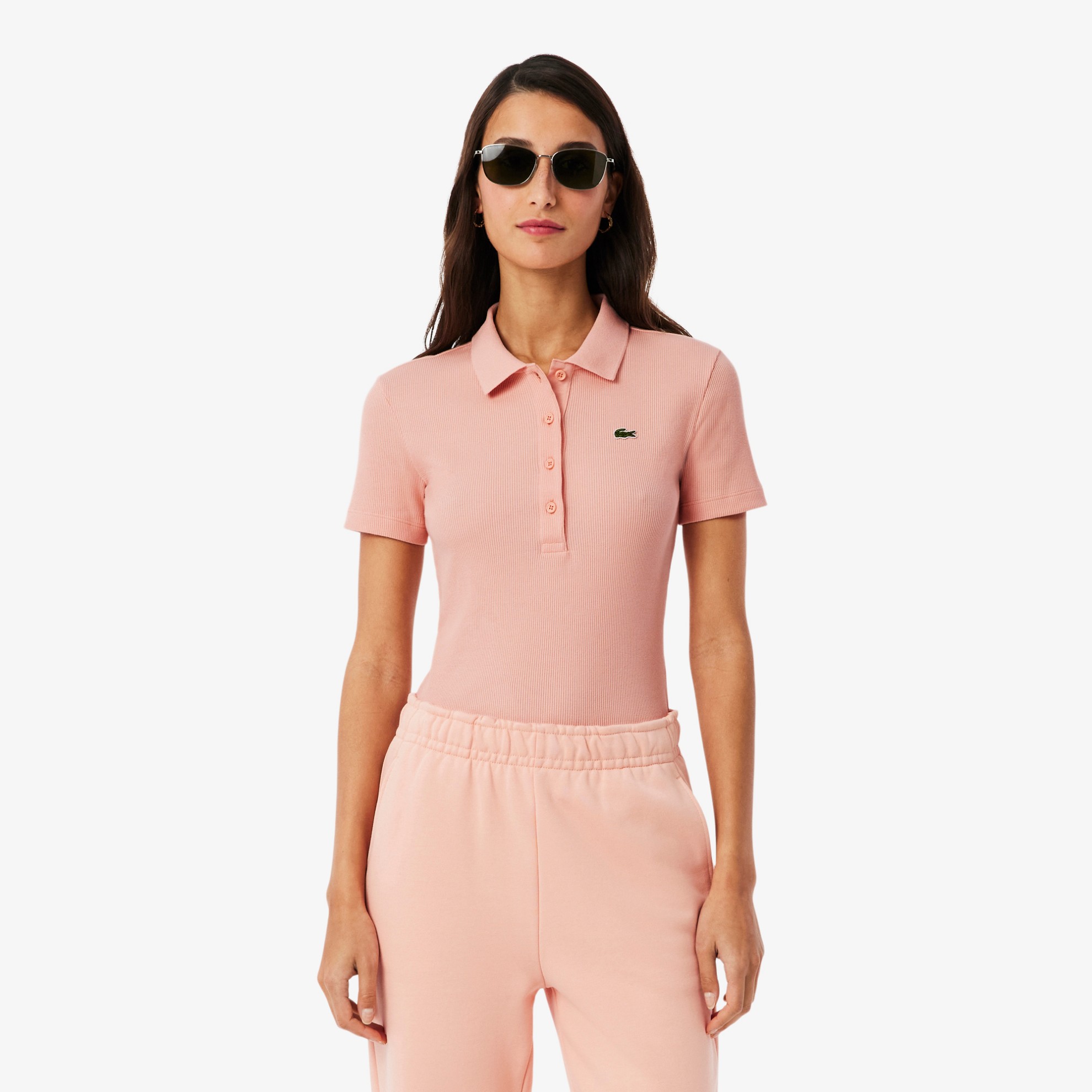 Εικόνα της Γυναικεία L.12.D Ribbed Cotton Polo Μπλούζα Slim Fit 