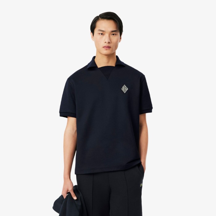 Εικόνα της Badge Accent Fleece Polo Μπλούζα Loose Fit 