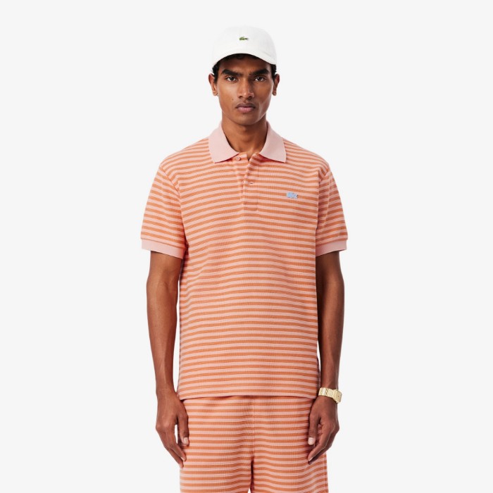 Εικόνα της Ανδρική Textured Ριγέ Polo Μπλούζα Classic Fit 