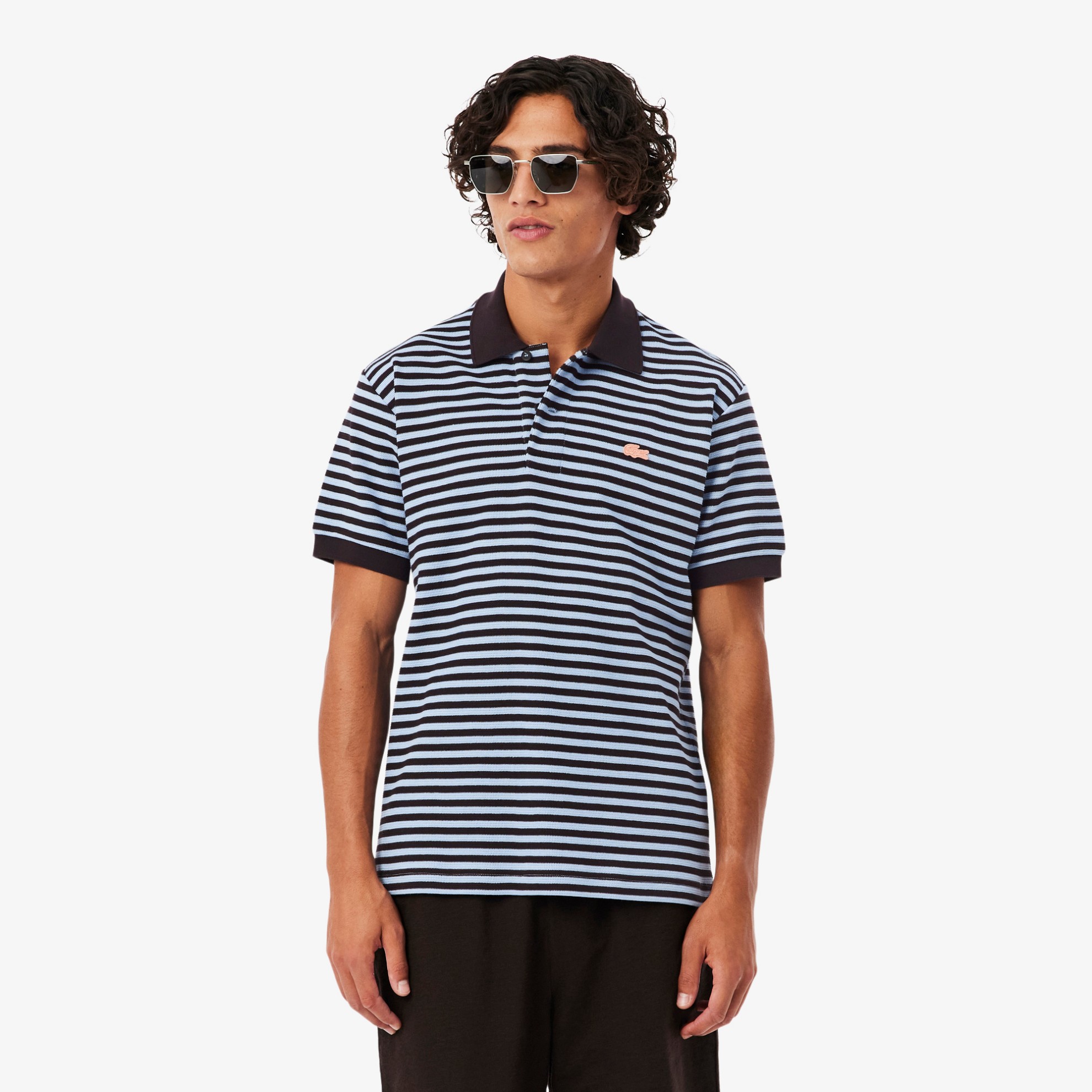 Εικόνα της Ανδρική Textured Ριγέ Polo Μπλούζα Classic Fit 