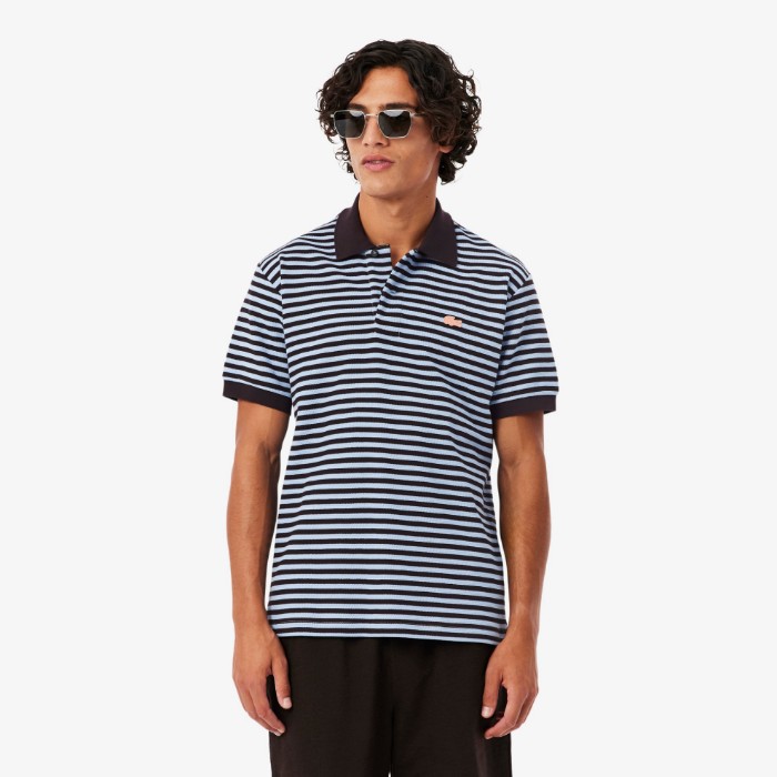 Εικόνα της Ανδρική Textured Ριγέ Polo Μπλούζα Classic Fit 
