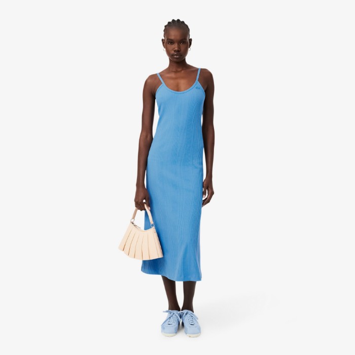 Εικόνα της Γυναικείο Ribbed Cotton Strappy Maxi Φόρεμα 