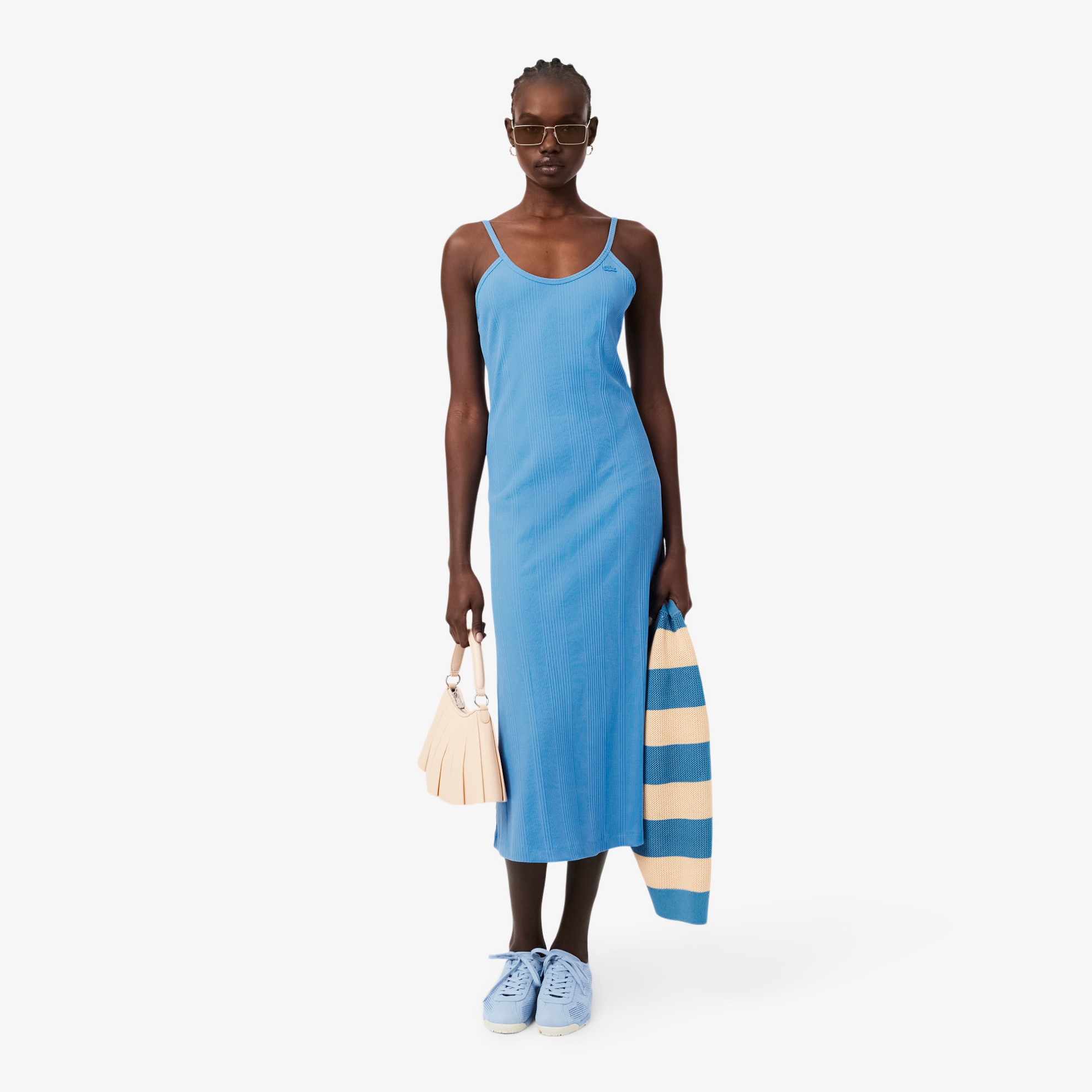 Εικόνα της Γυναικείο Ribbed Cotton Strappy Maxi Φόρεμα 