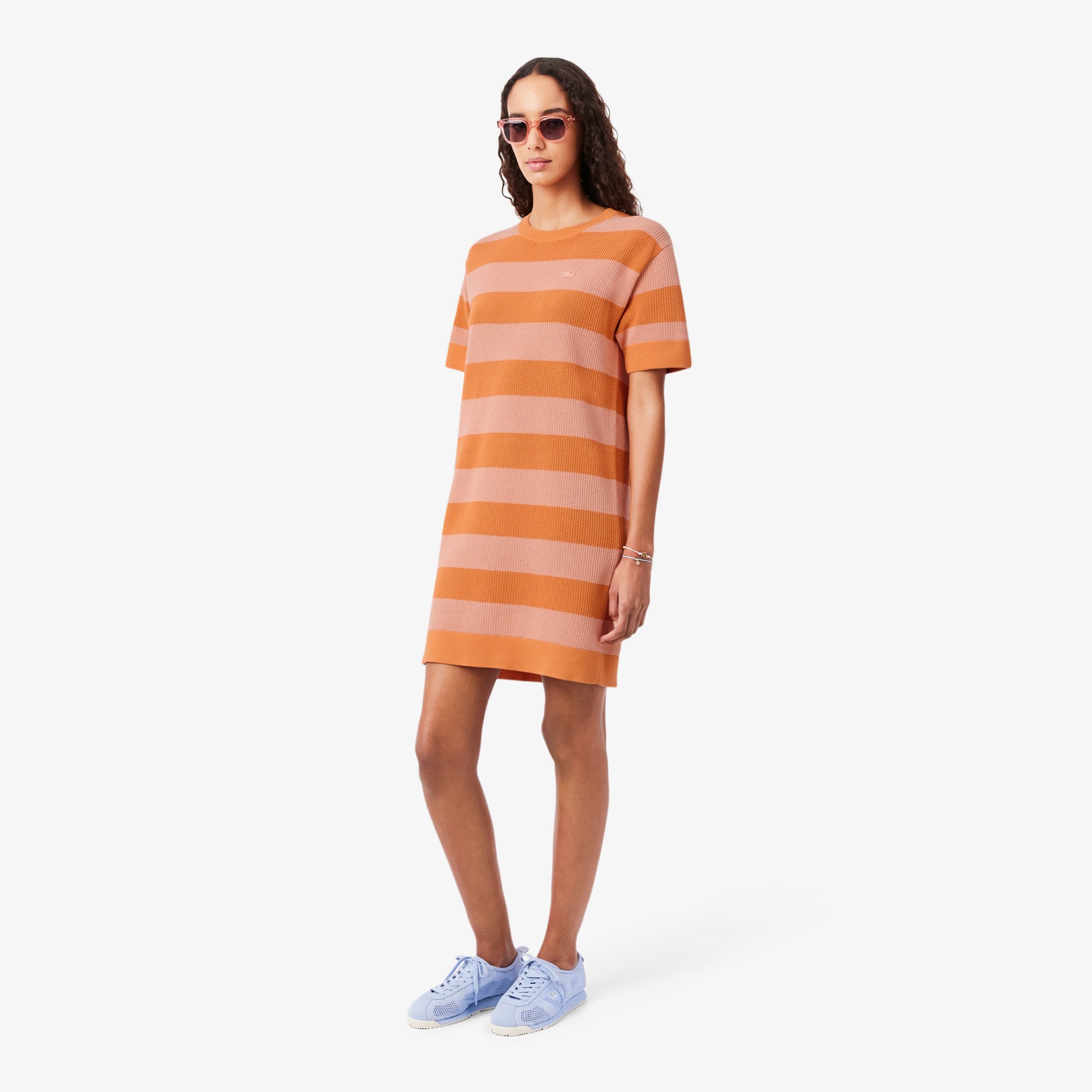 Εικόνα της Γυναικείο Striped Mesh Knit T-shirt Φόρεμα 