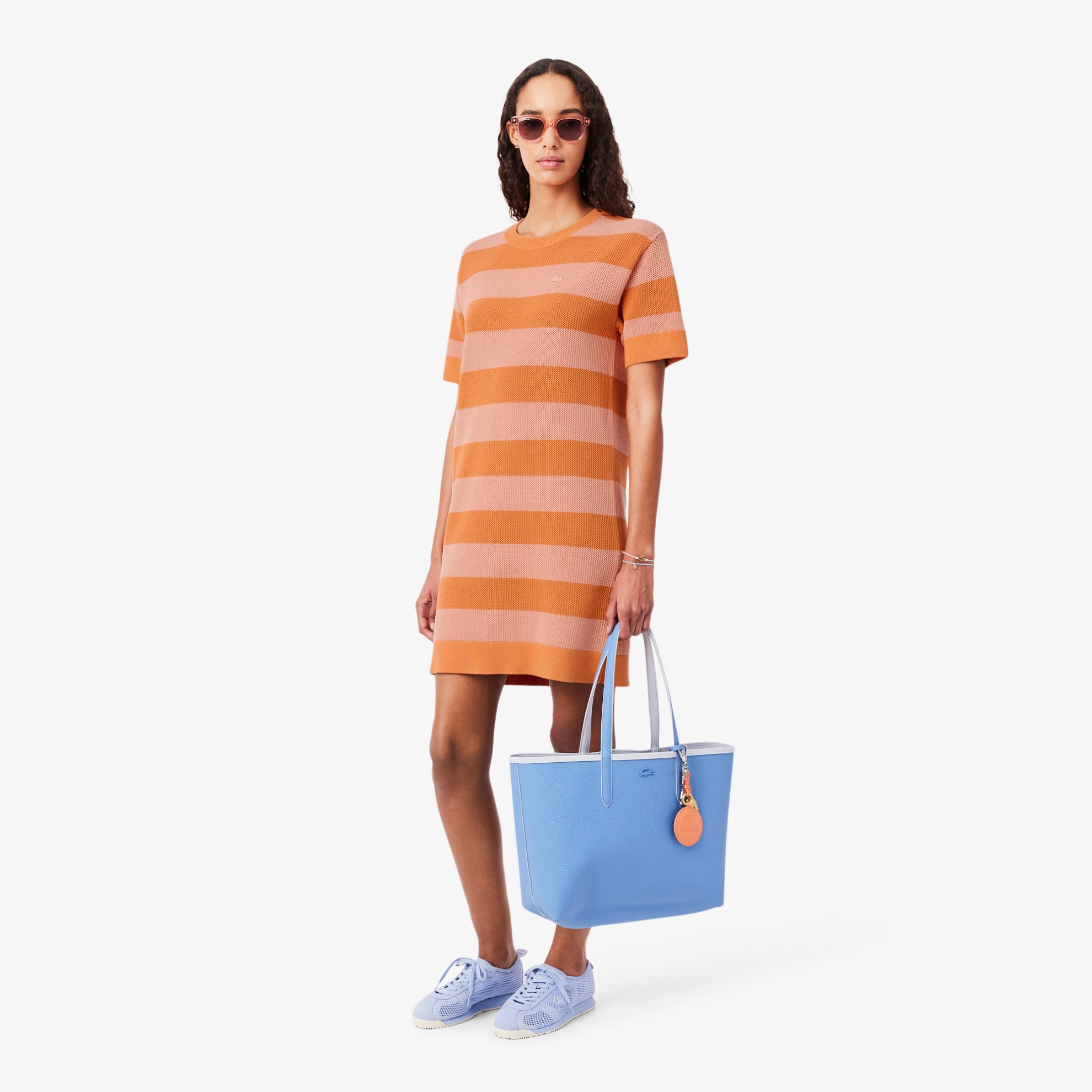 Εικόνα της Γυναικείο Striped Mesh Knit T-shirt Φόρεμα 