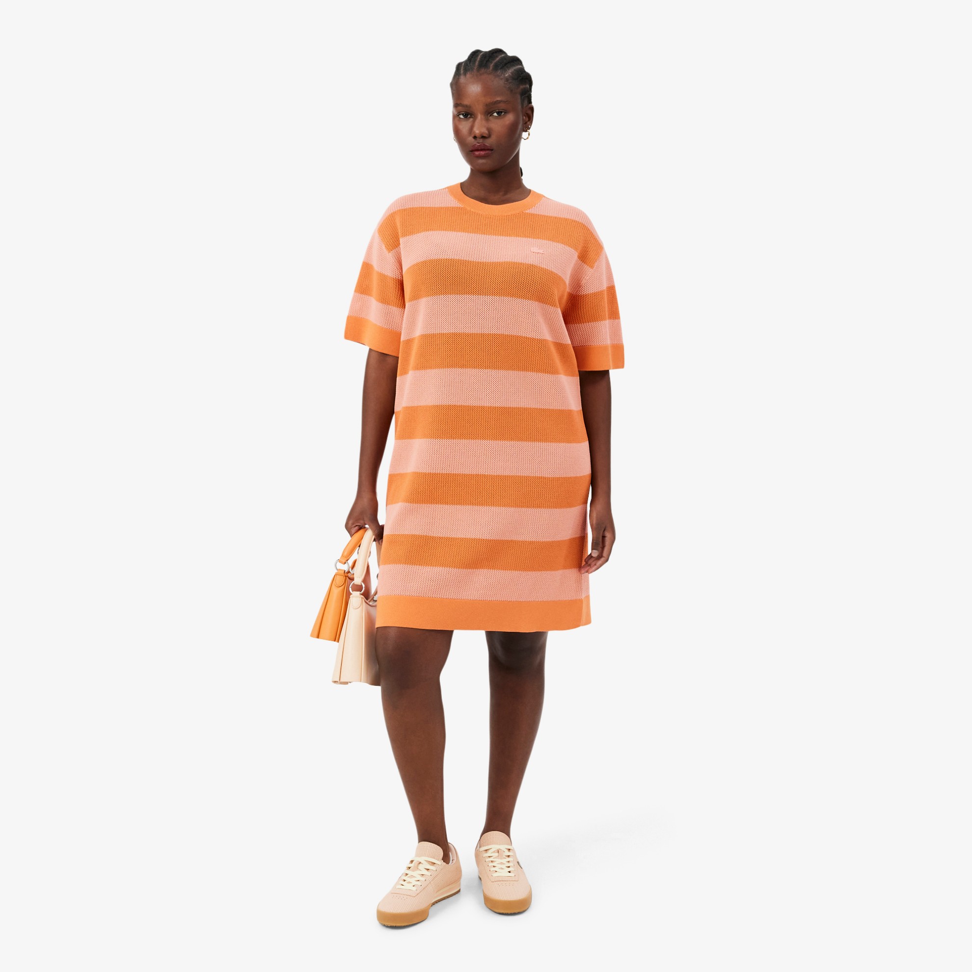 Εικόνα της Γυναικείο Striped Mesh Knit T-shirt Φόρεμα 