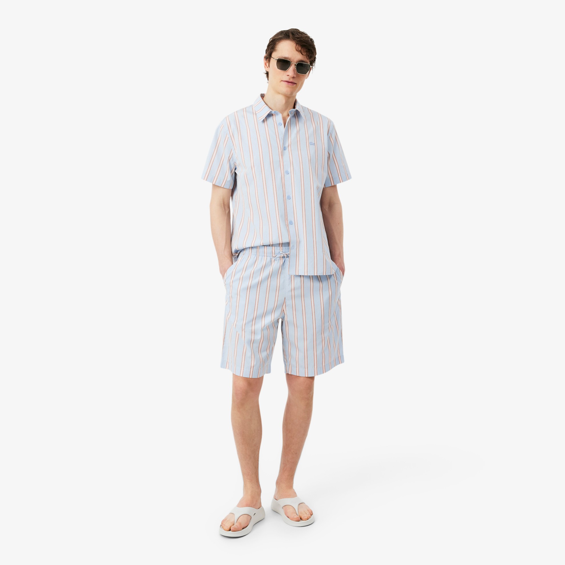 Εικόνα της Ανδρικό Striped Cotton Poplin Σορτς 