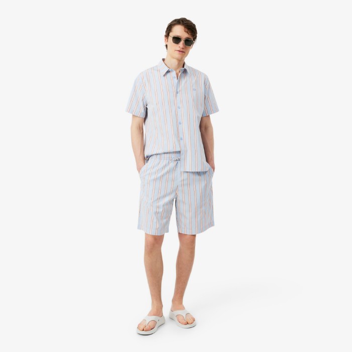 Εικόνα της Ανδρικό Striped Cotton Poplin Σορτς 
