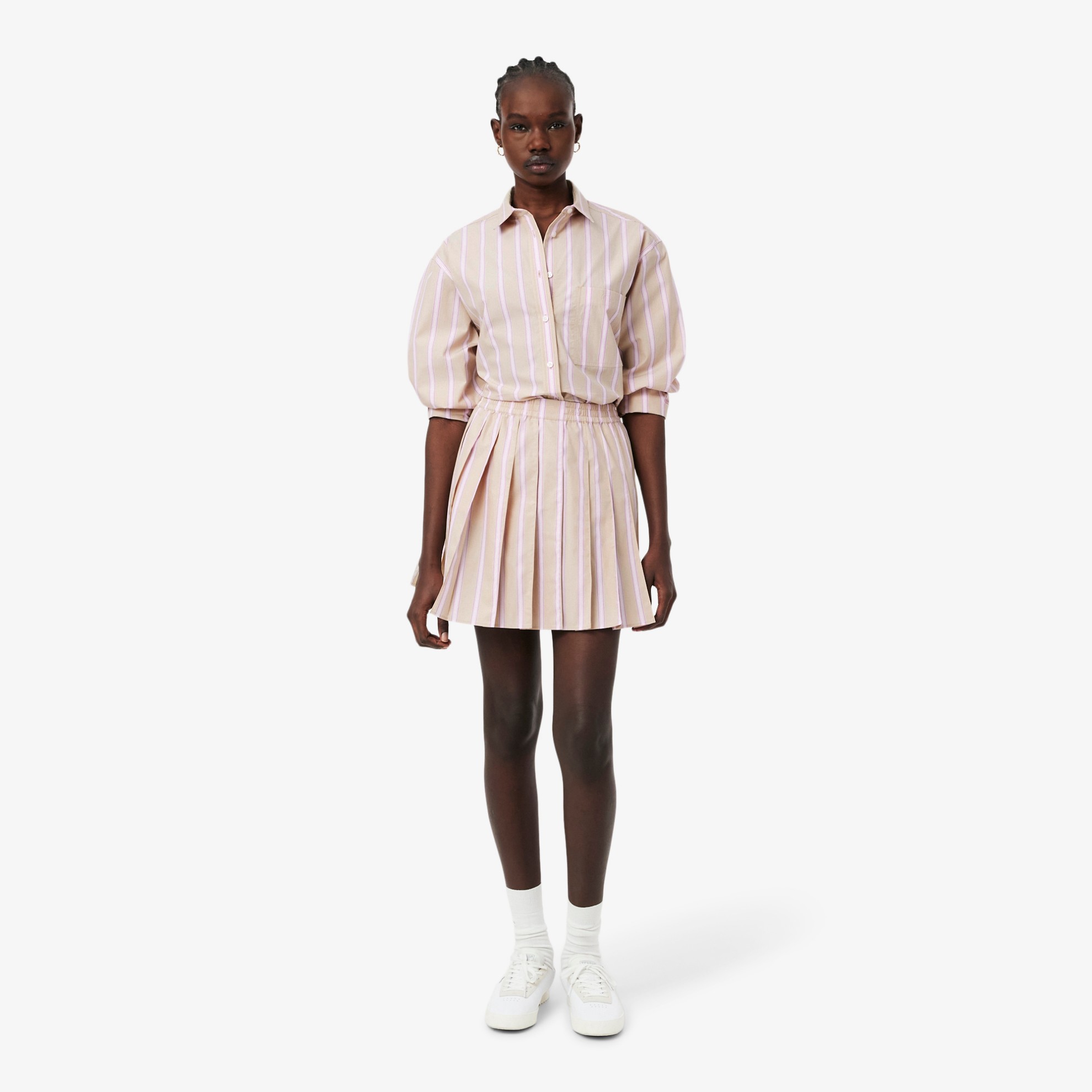 Εικόνα της Γυναικεία Poplin Short Striped Πλισέ Φούστα 
