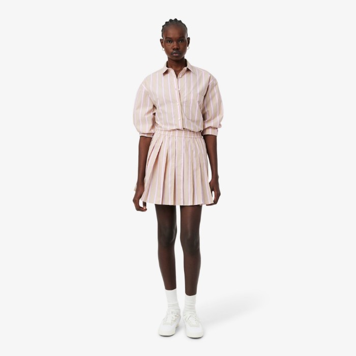 Εικόνα της Γυναικεία Poplin Short Striped Πλισέ Φούστα 