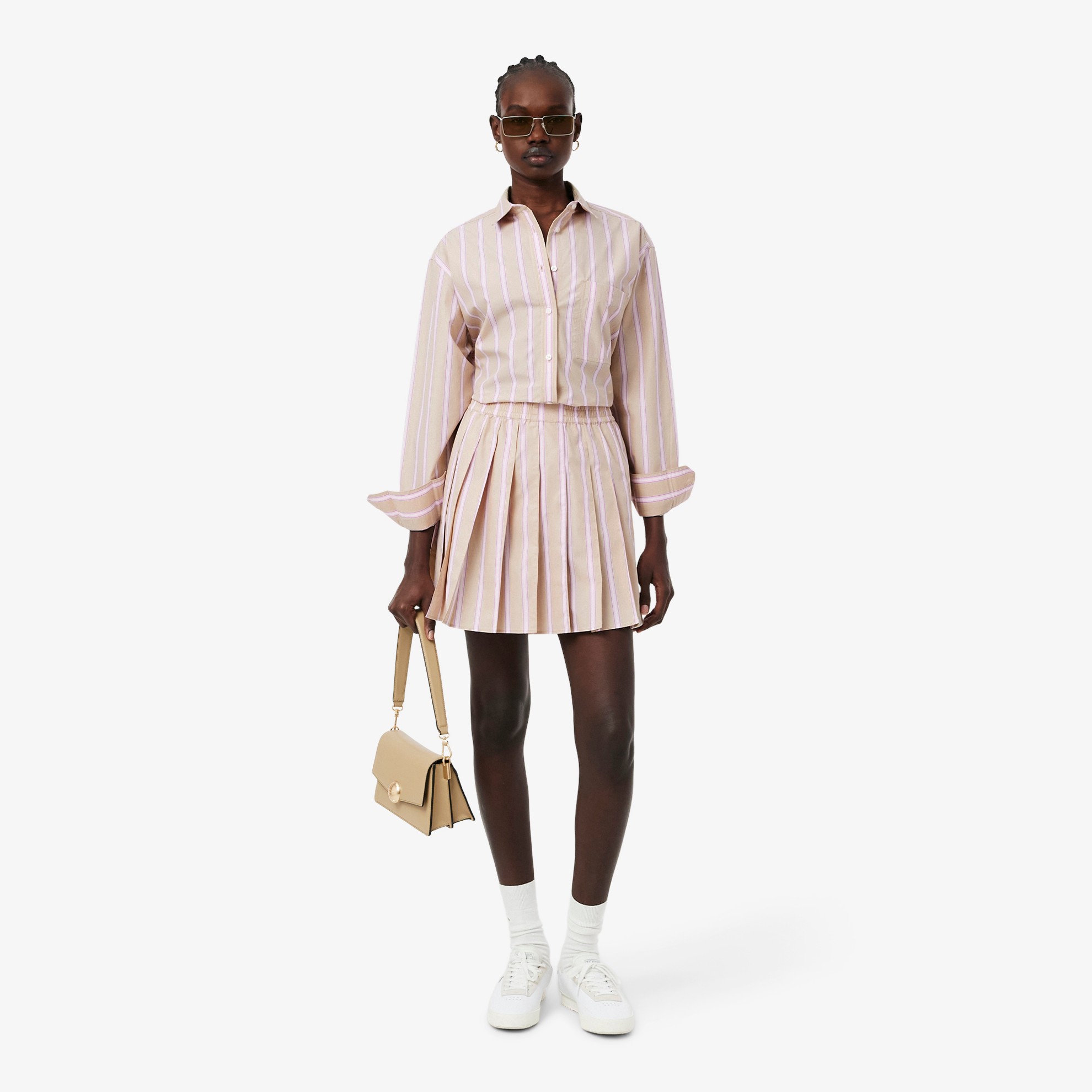 Εικόνα της Γυναικεία Poplin Short Striped Πλισέ Φούστα 