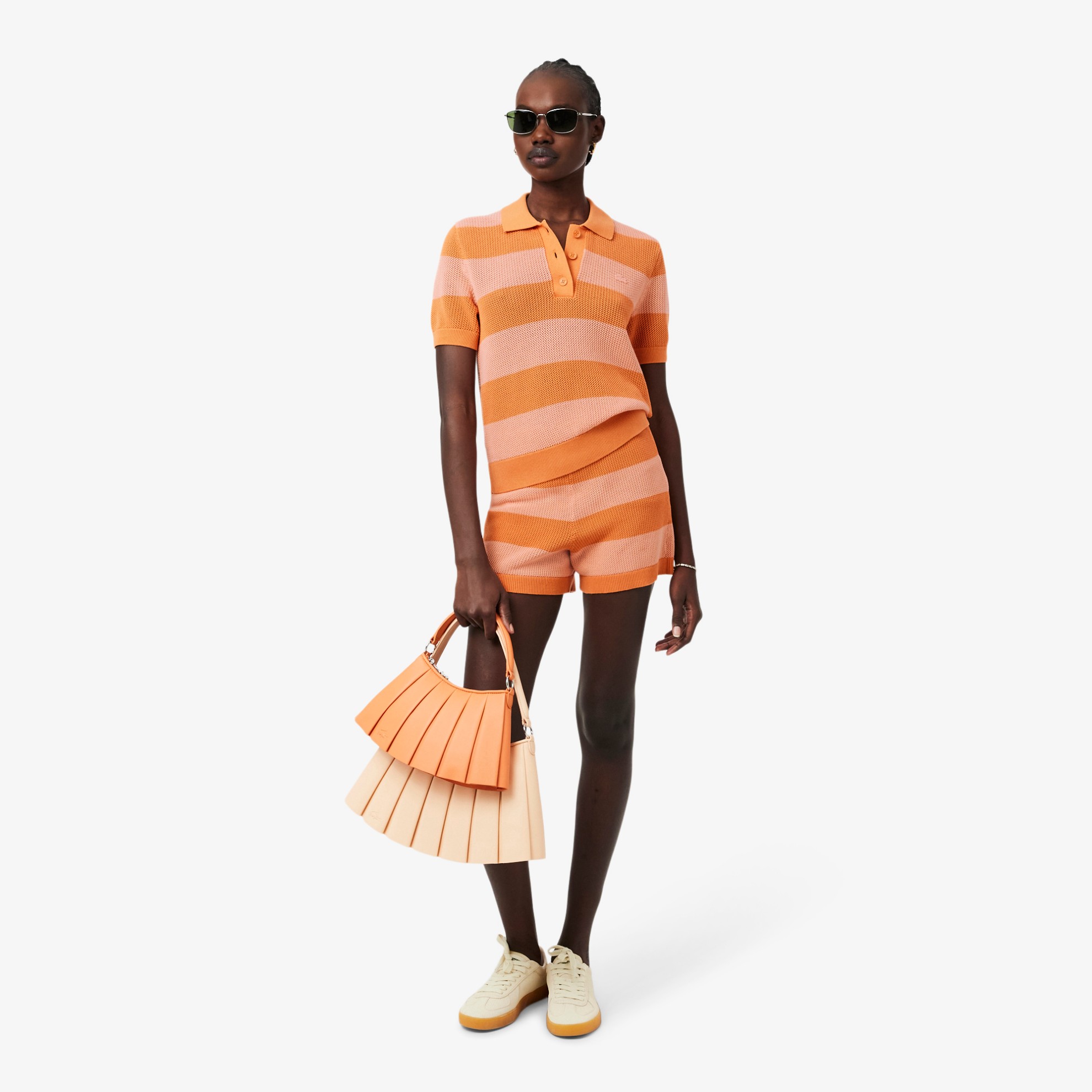 Εικόνα της Γυναικείο Striped Mesh Knit Polo Collar Πουλόβερ 