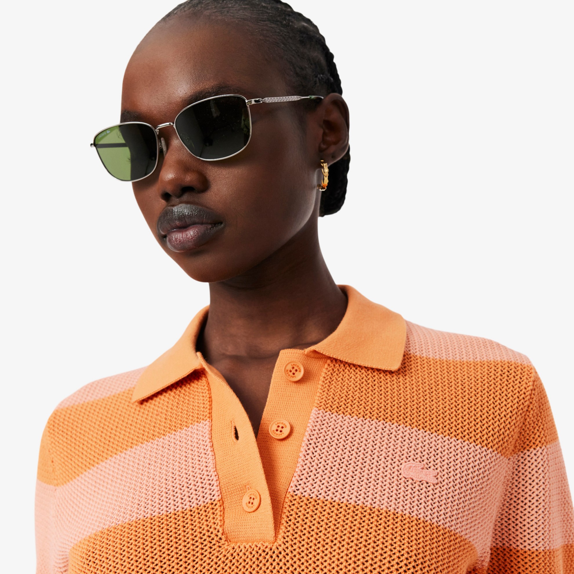 Εικόνα της Γυναικείο Striped Mesh Knit Polo Collar Πουλόβερ 