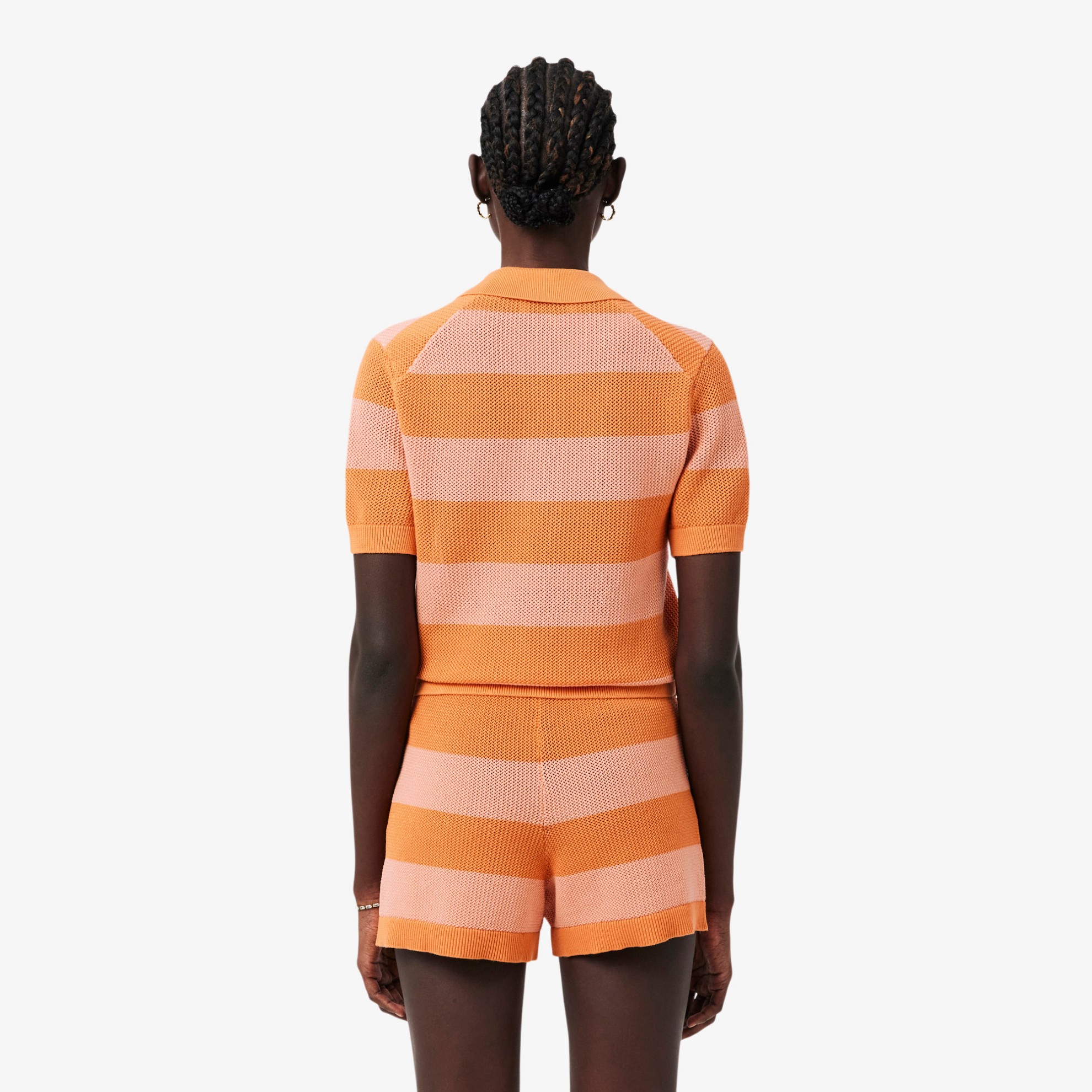 Εικόνα της Γυναικείο Striped Mesh Knit Polo Collar Πουλόβερ 