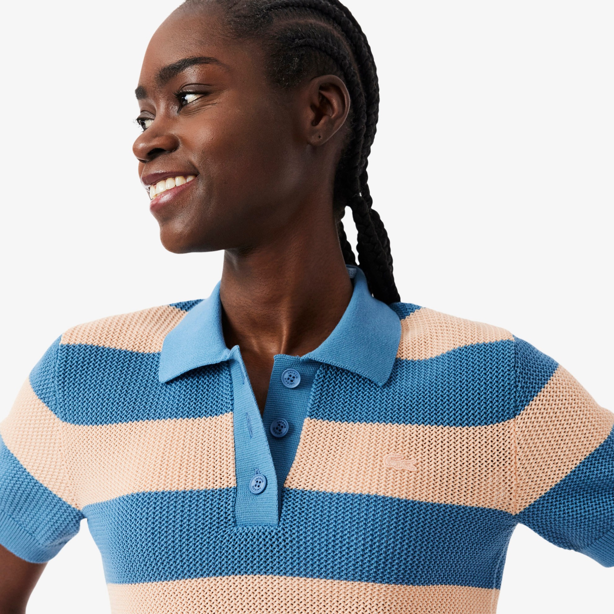 Εικόνα της Γυναικείο Striped Mesh Knit Polo Collar Πουλόβερ 