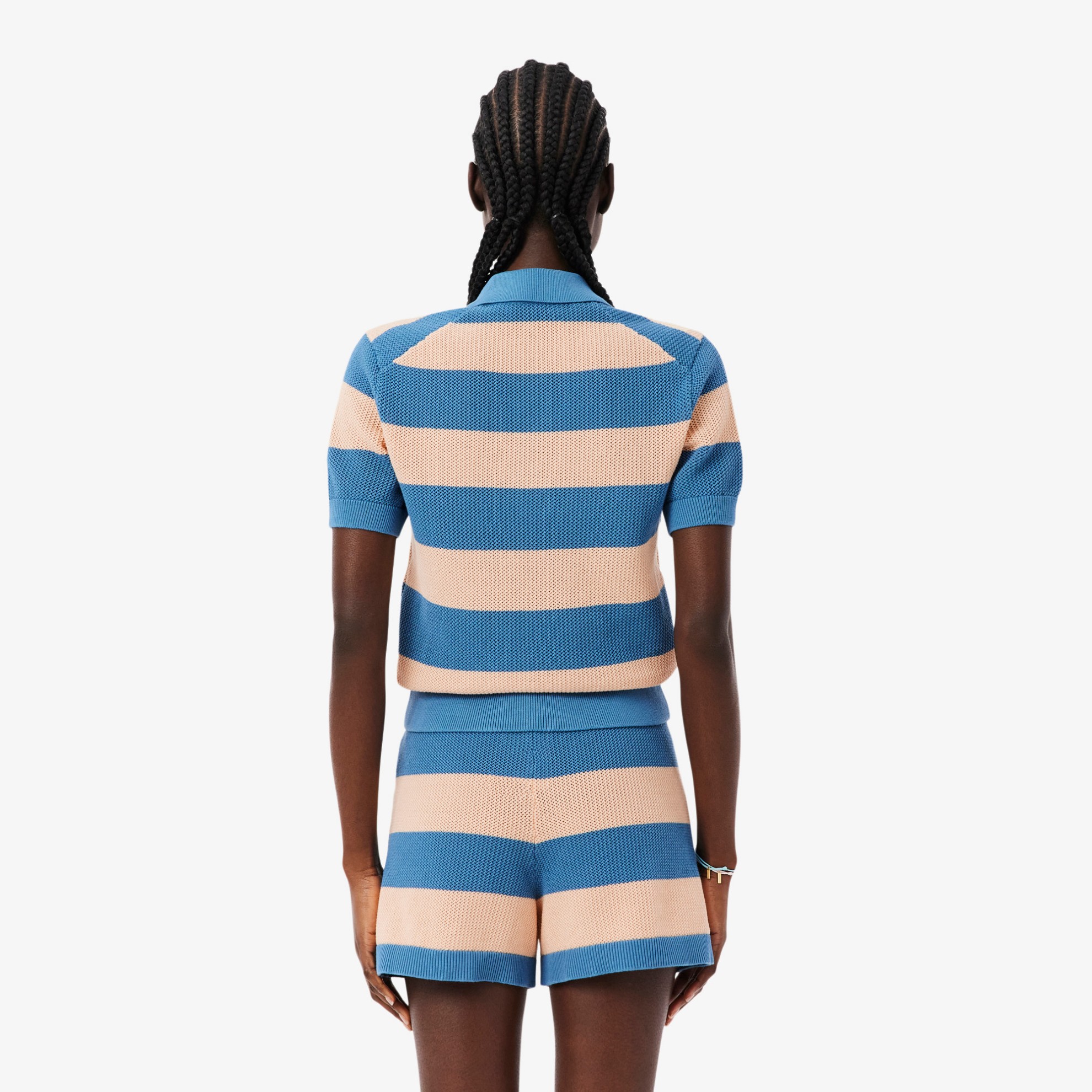 Εικόνα της Γυναικείο Striped Mesh Knit Polo Collar Πουλόβερ 