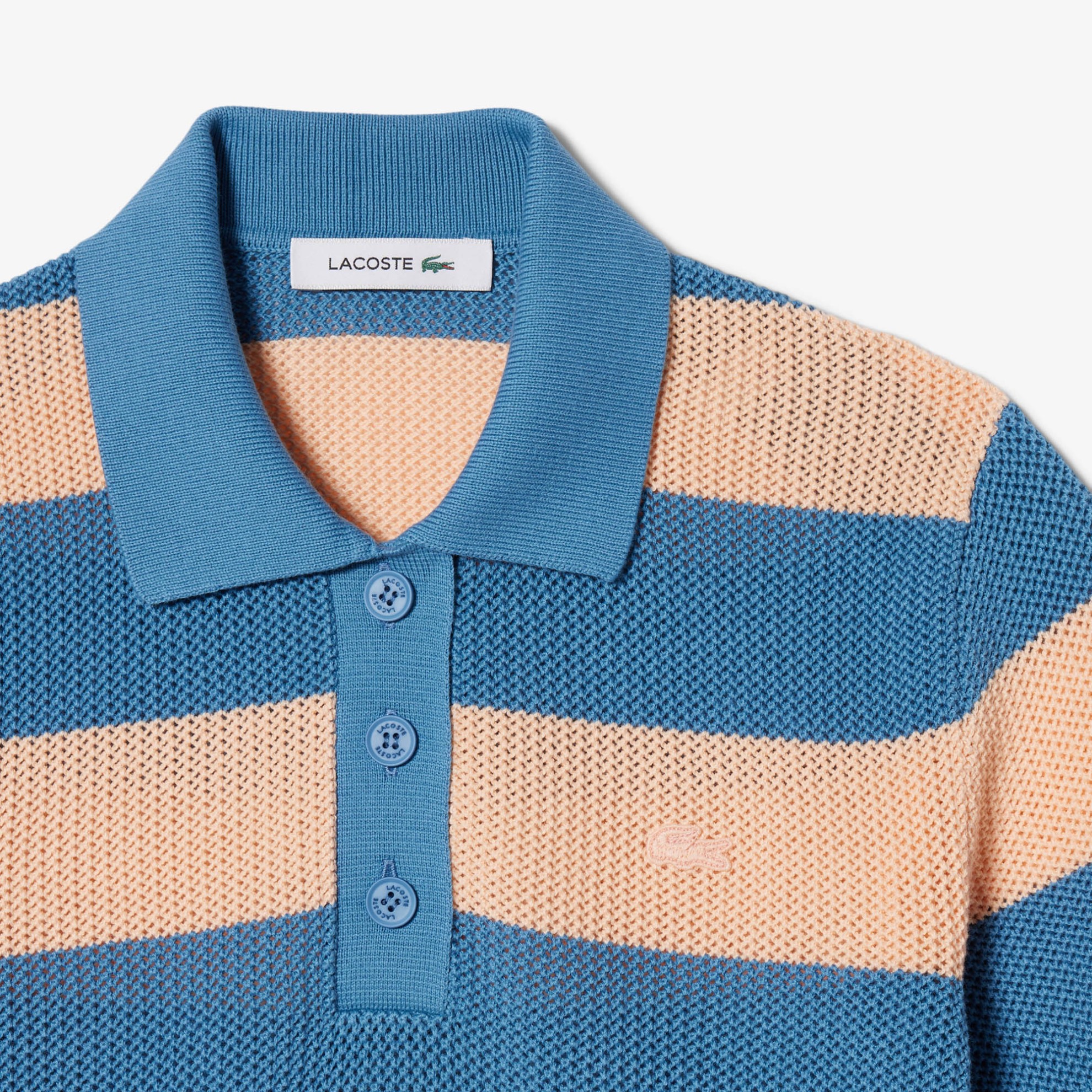 Εικόνα της Γυναικείο Striped Mesh Knit Polo Collar Πουλόβερ 