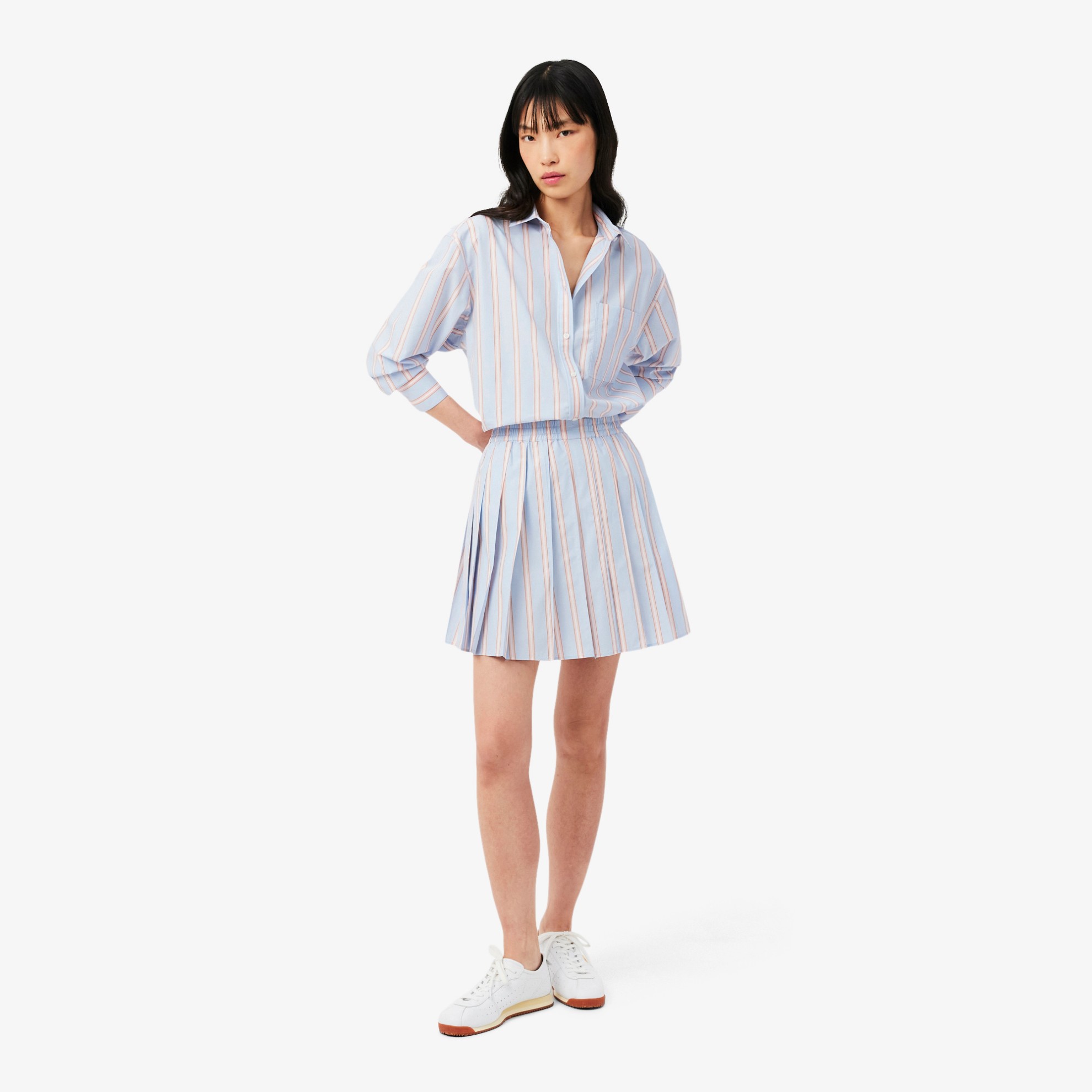 Εικόνα της Γυναικεία Poplin Short Striped Πλισέ Φούστα 