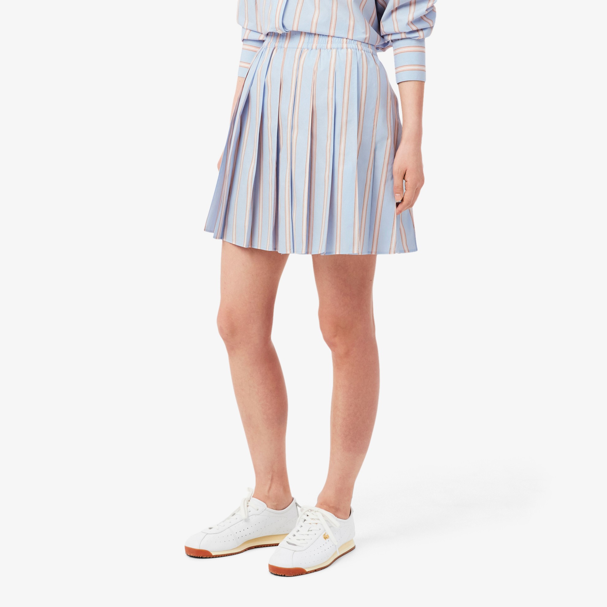 Εικόνα της Γυναικεία Poplin Short Striped Πλισέ Φούστα 