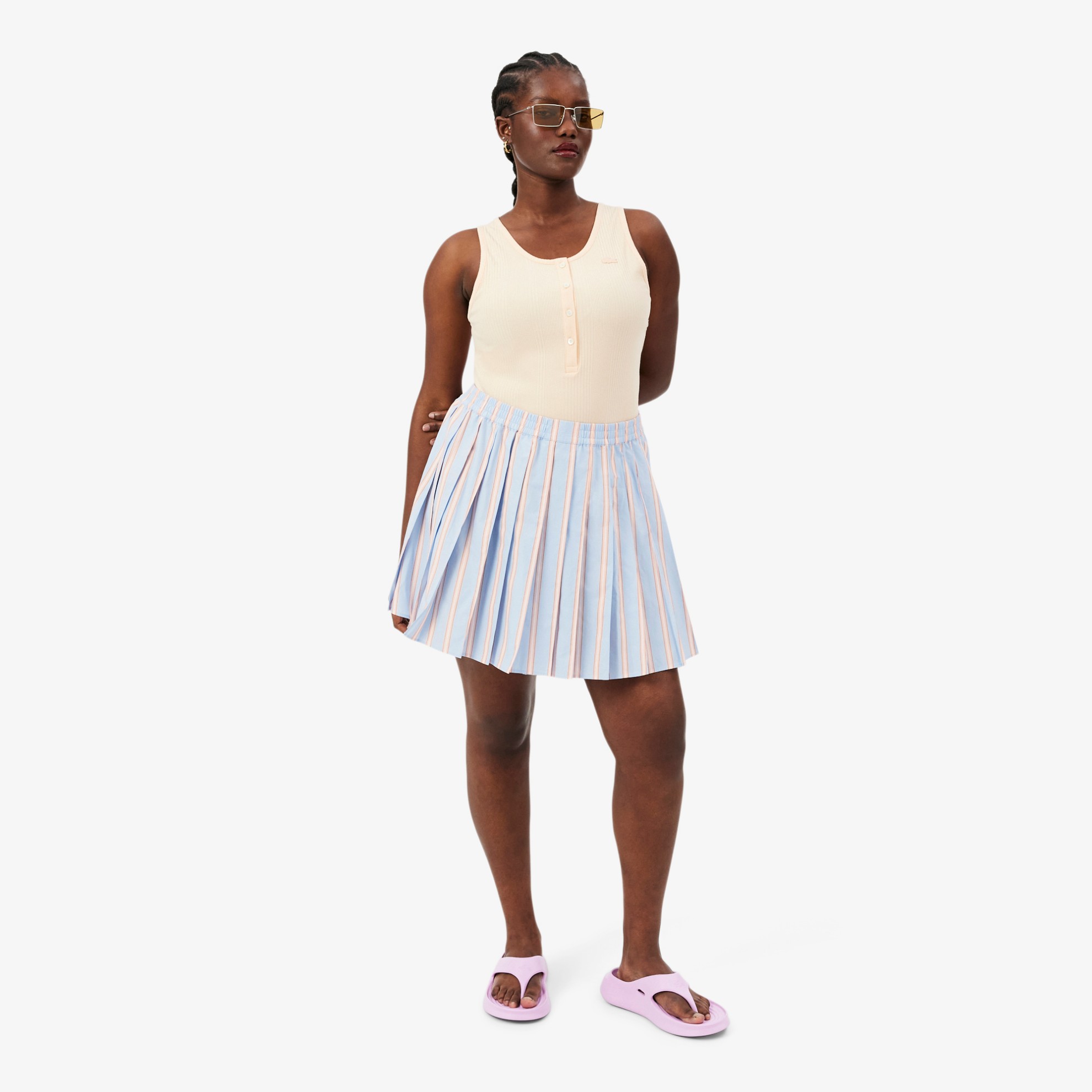 Εικόνα της Γυναικεία Poplin Short Striped Πλισέ Φούστα 