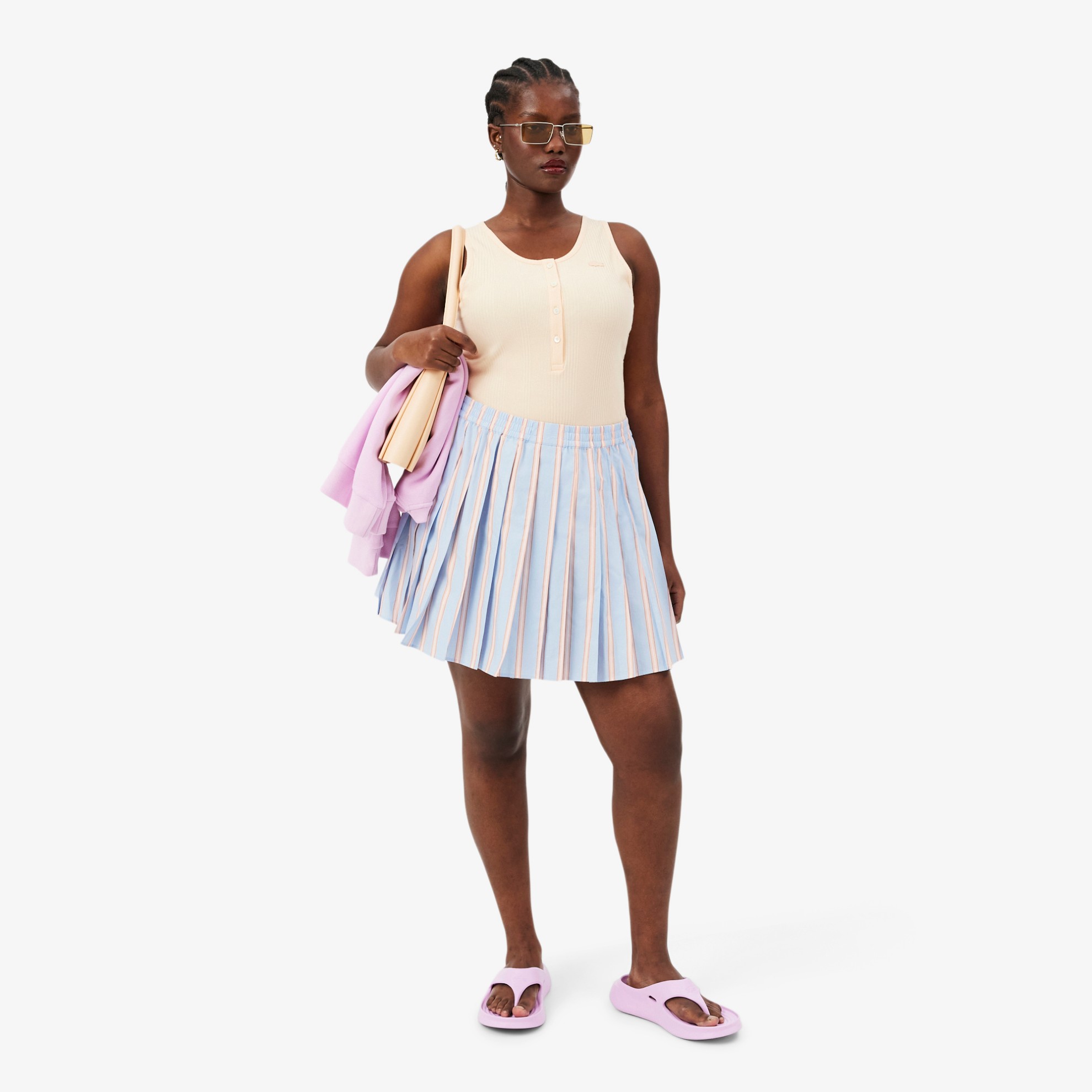Εικόνα της Γυναικεία Poplin Short Striped Πλισέ Φούστα 