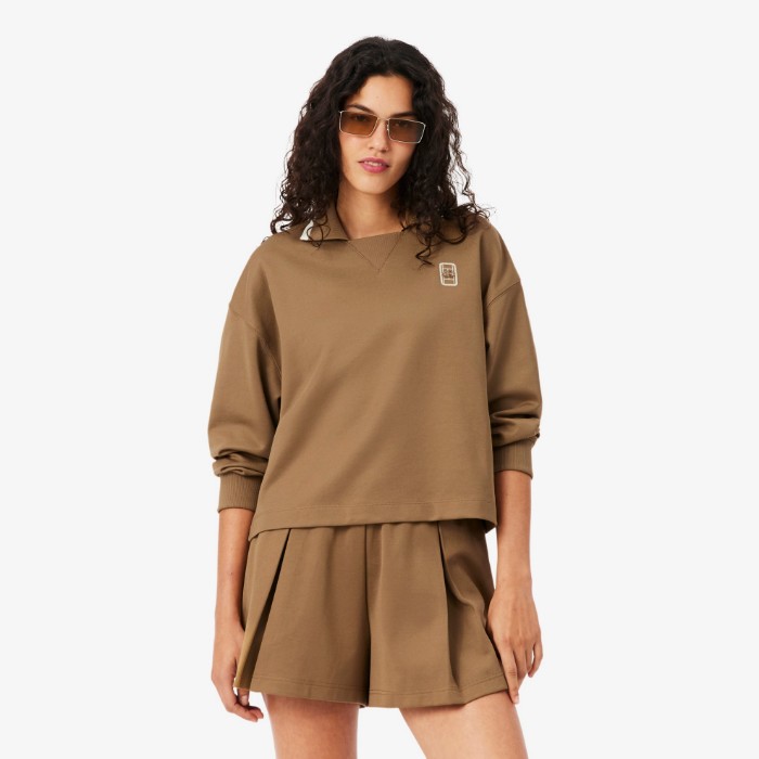 Εικόνα της Γυναικείο Oversized Polo Collar Piqué Φούτερ 
