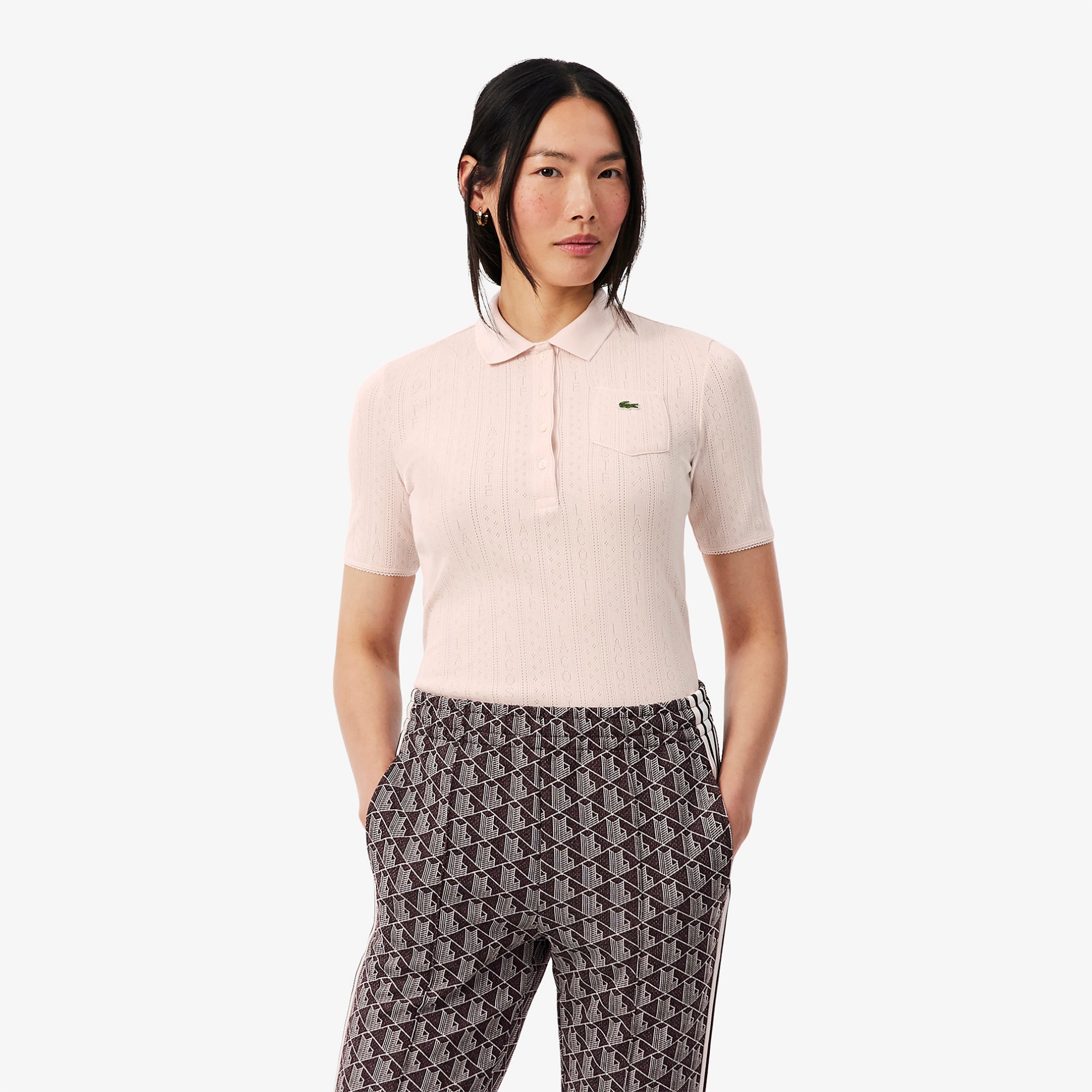 Εικόνα της Γυναικεία Pointelle Knit Polo Μπλούζα Slim Fit 