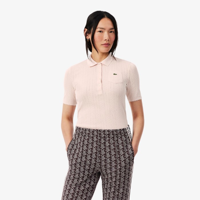 Εικόνα της Γυναικεία Pointelle Knit Polo Μπλούζα Slim Fit 
