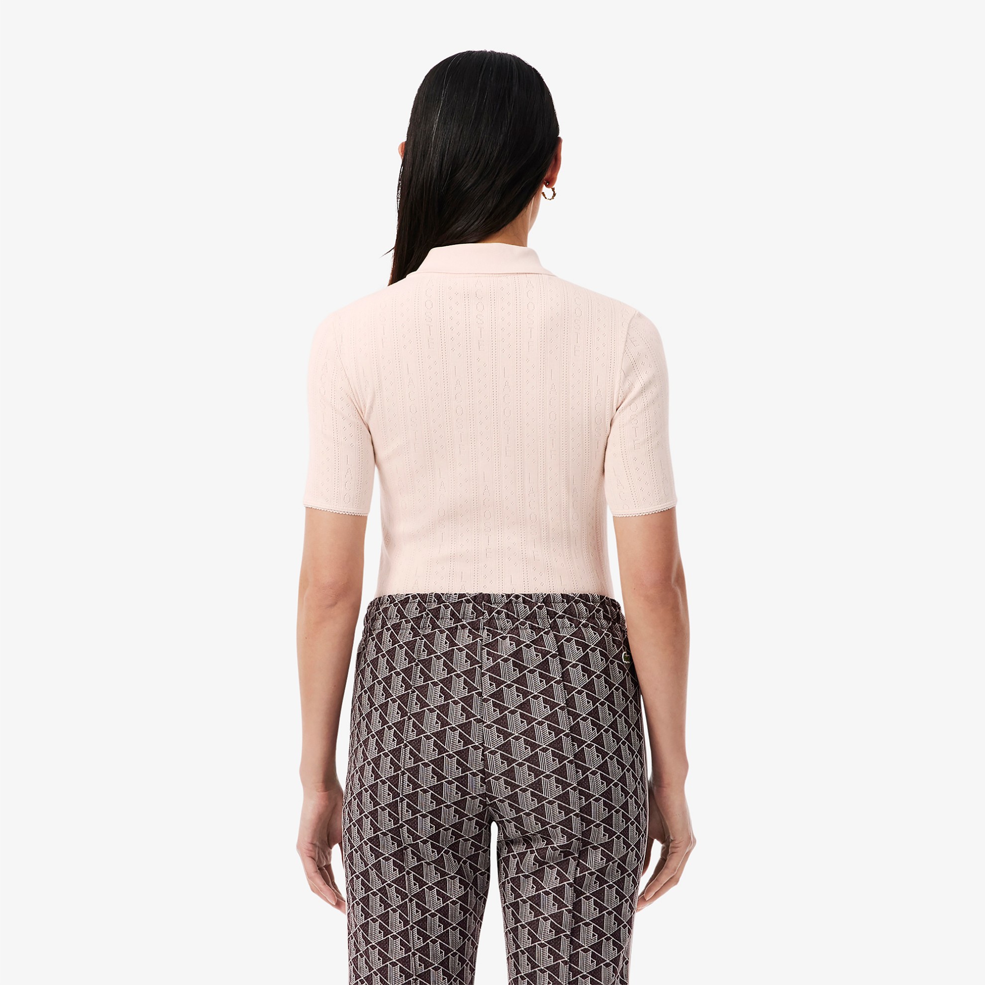 Εικόνα της Γυναικεία Pointelle Knit Polo Μπλούζα Slim Fit 