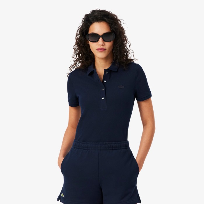 Εικόνα της Γυναικεία Stretch Cotton Piqué Polo Μπλούζα Slim Fit