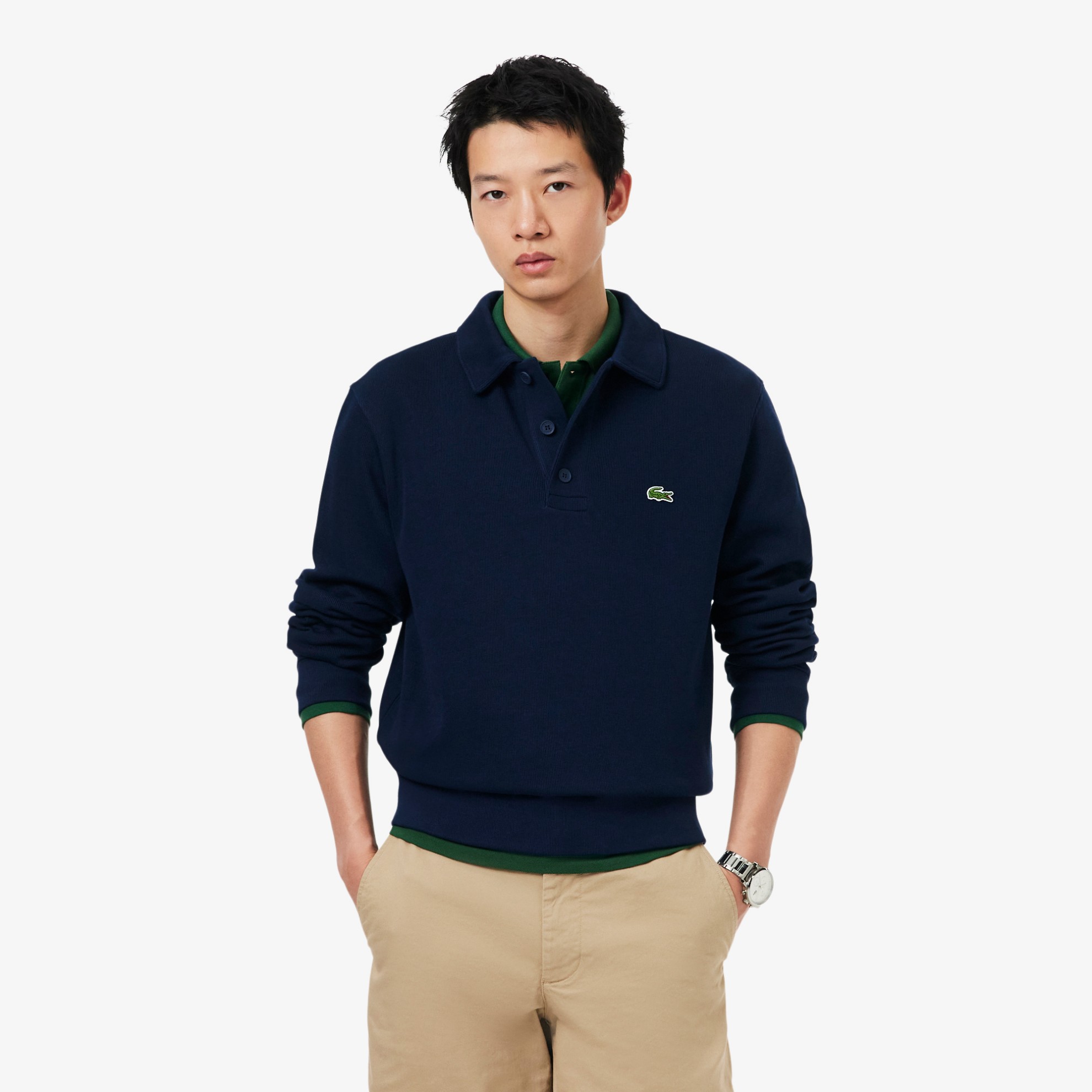 Εικόνα της Ανδρικό Ribbed Cotton Polo Collar Φούτερ 