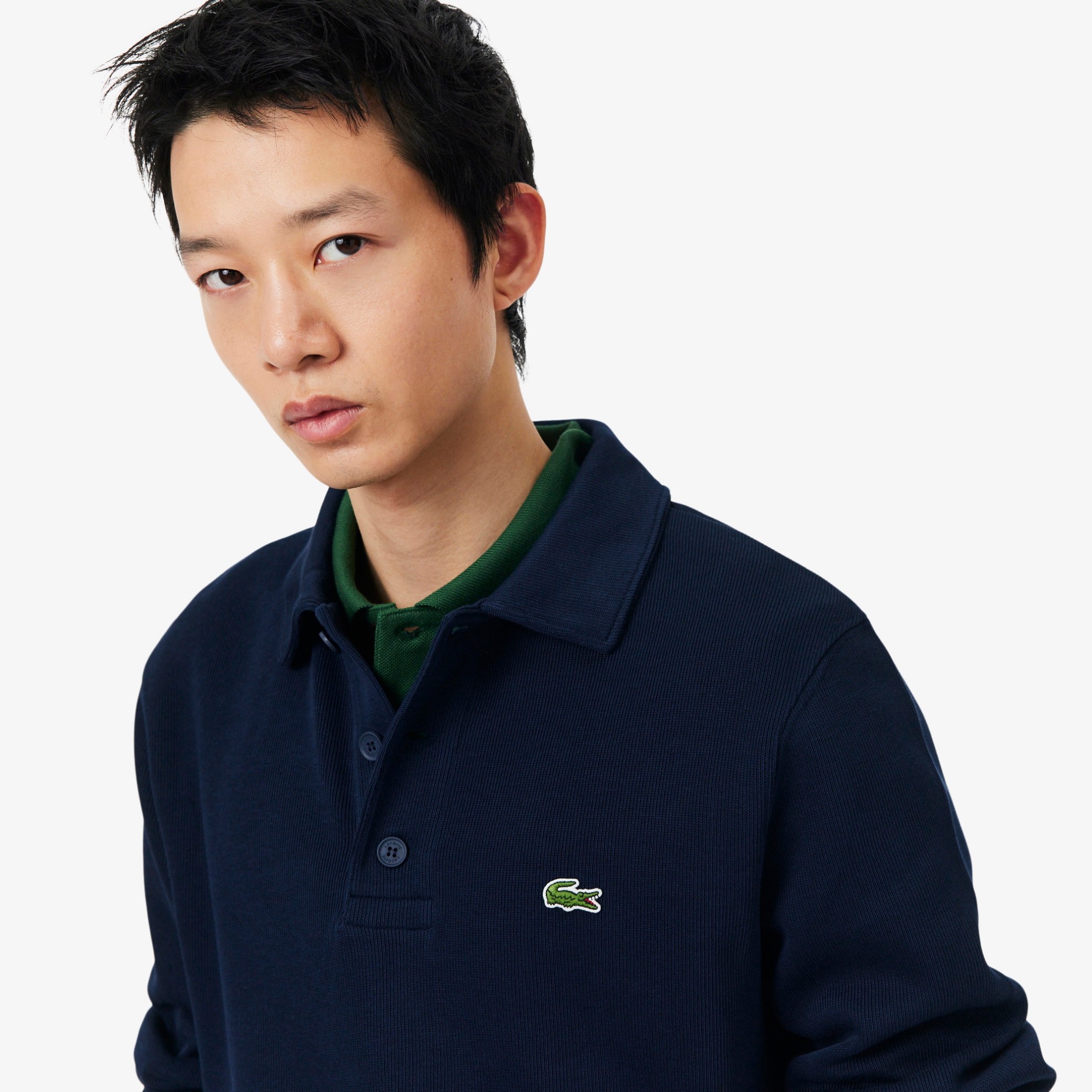 Εικόνα της Ανδρικό Ribbed Cotton Polo Collar Φούτερ 
