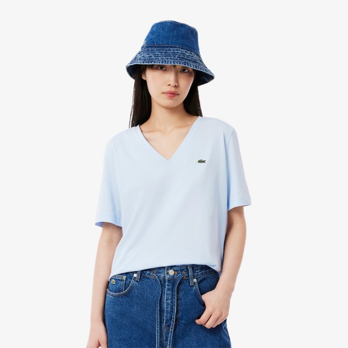 Εικόνα της Γυναικείο Soft Cotton Jersey V Neck T-shirt Relaxed Fit 