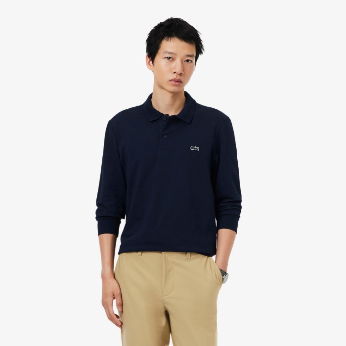 Εικόνα της Ανδρική Μακρυμάνικη Cotton Blend Polo Μπλούζα Regular Fit 