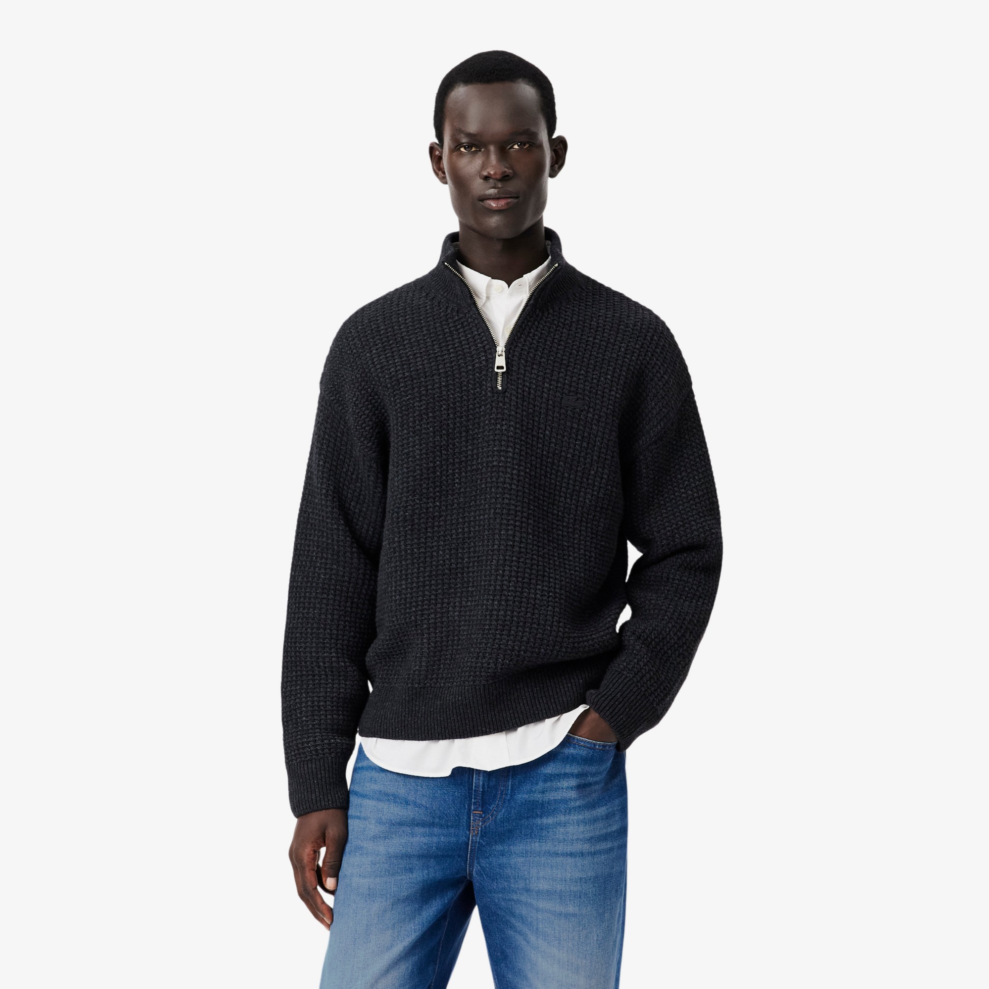 Εικόνα της Ανδρικό Wool High Zip Neck Πουλόβερ 