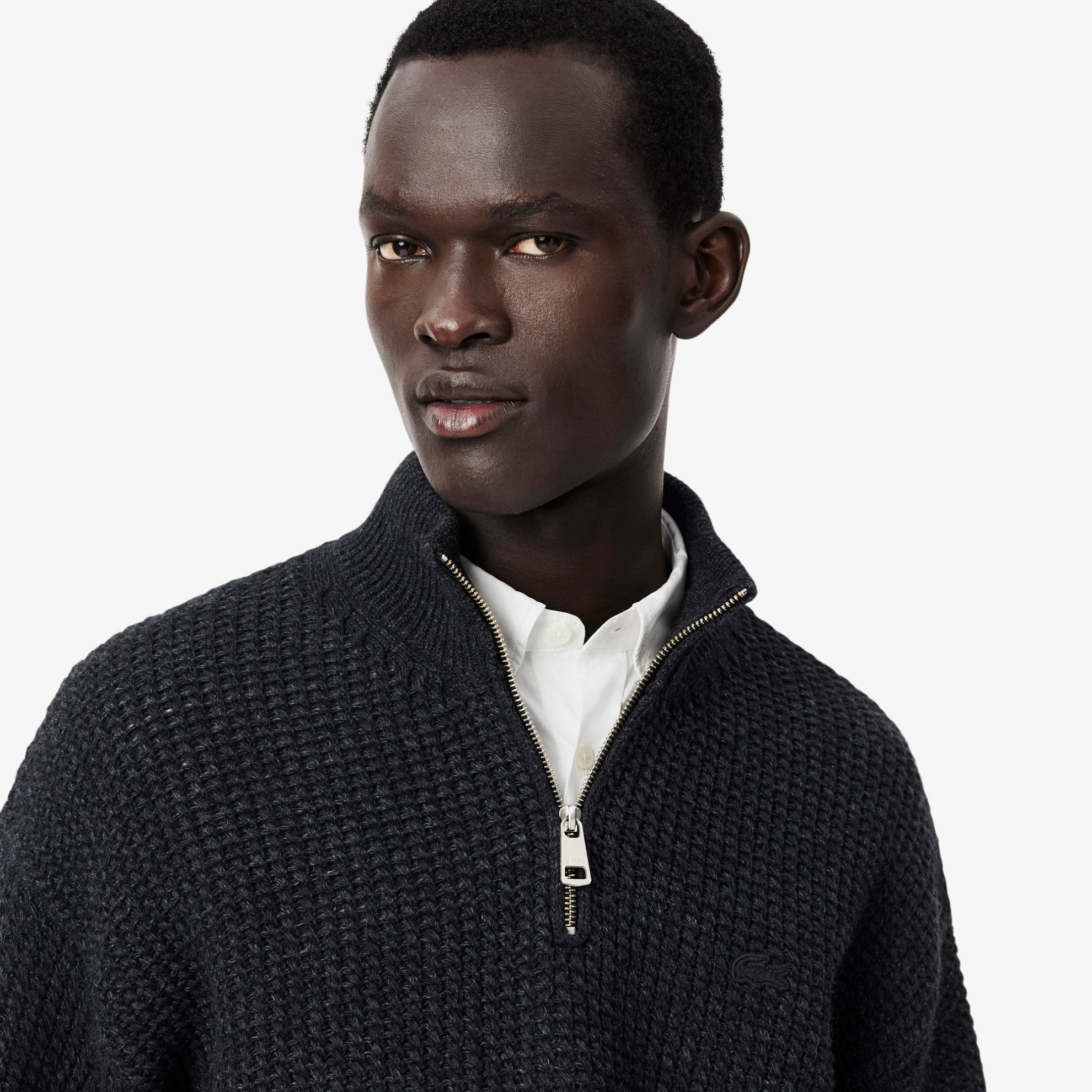 Εικόνα της Ανδρικό Wool High Zip Neck Πουλόβερ 