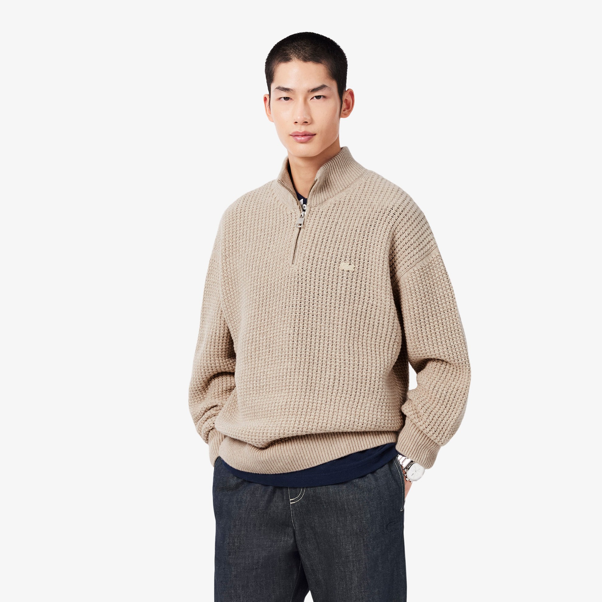 Εικόνα της Ανδρικό Wool High Zip Neck Πουλόβερ 